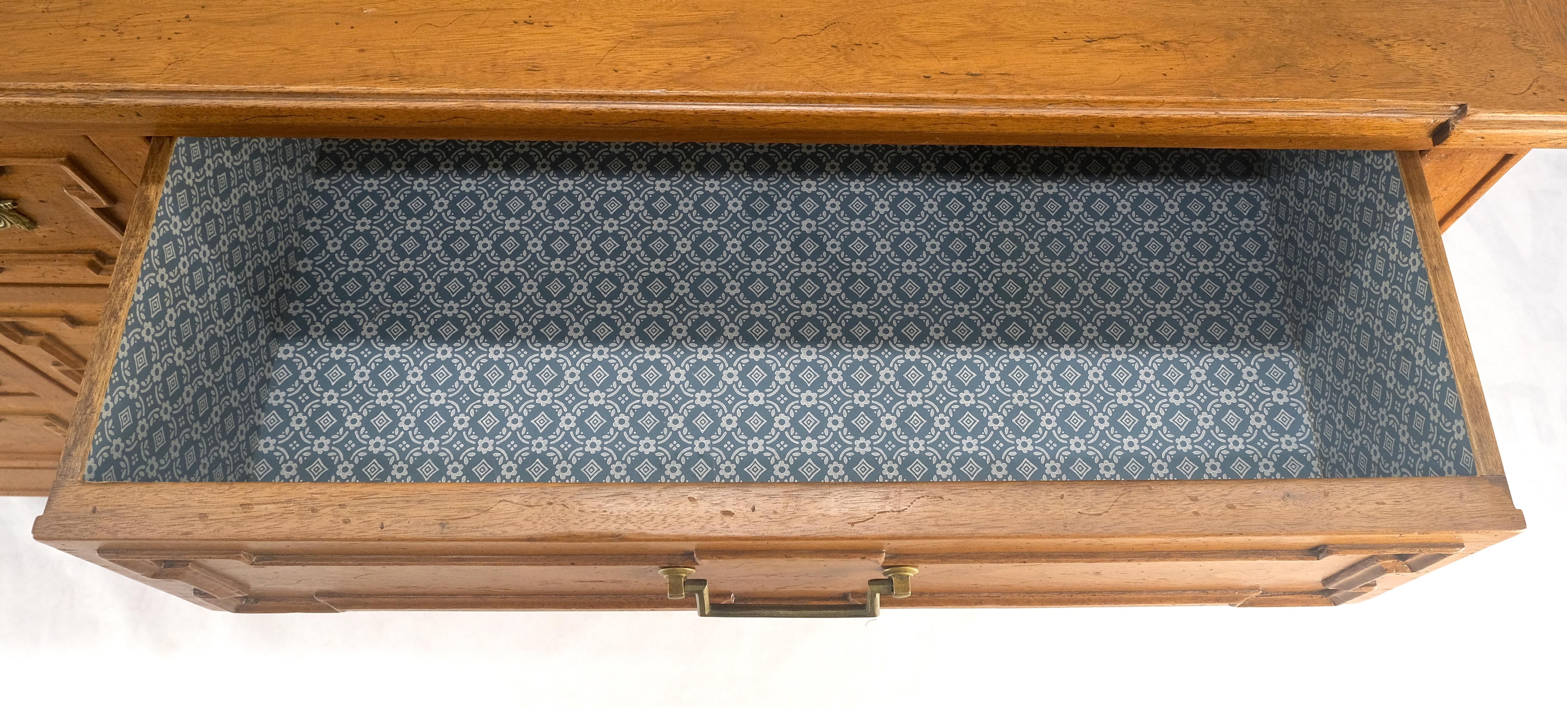 Italian Very Fine 9 Drawers Brass Pulls Carved Walnut 72