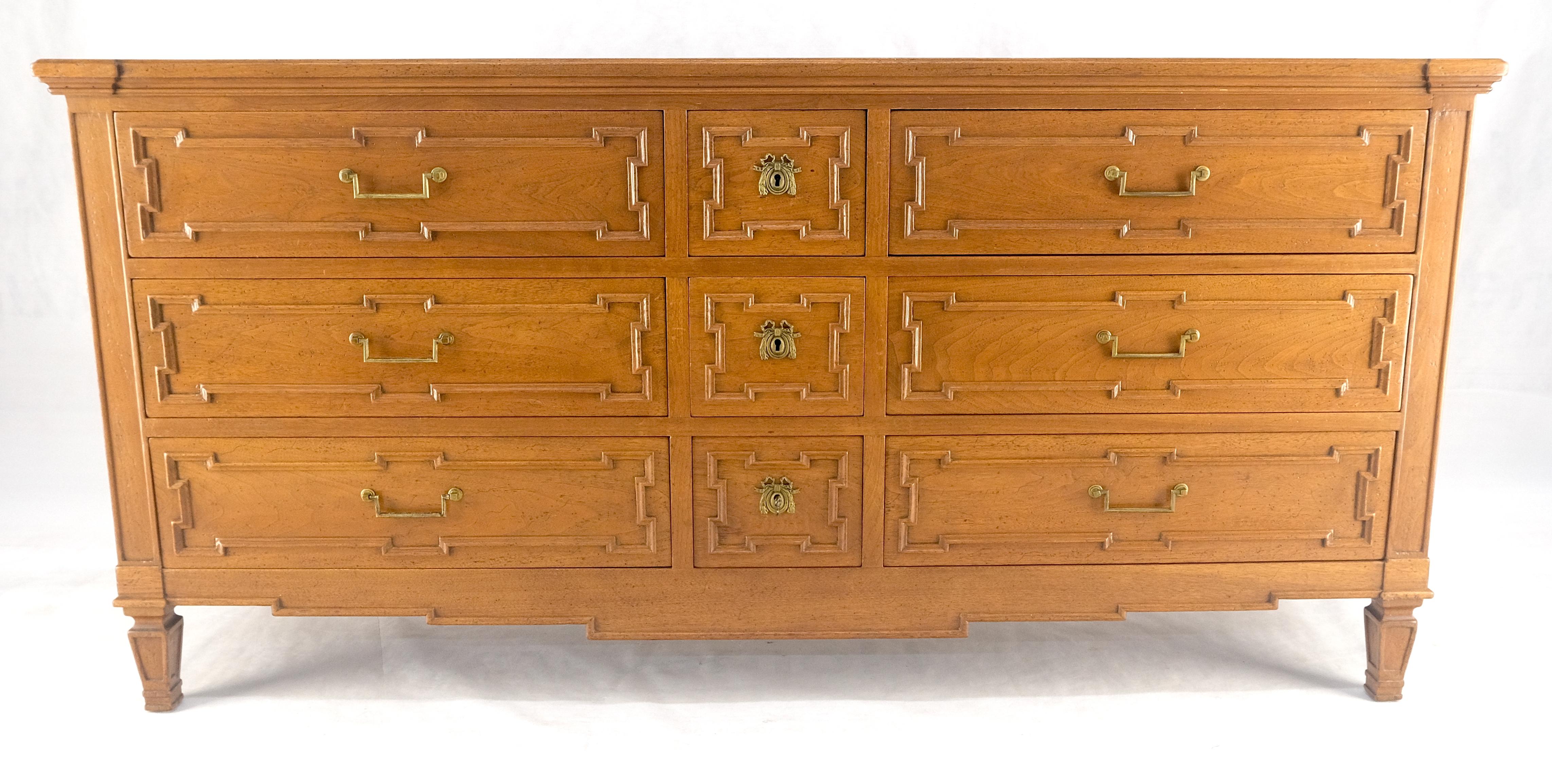 Very Fine 9 Drawers Brass Pulls Carved Walnut 72