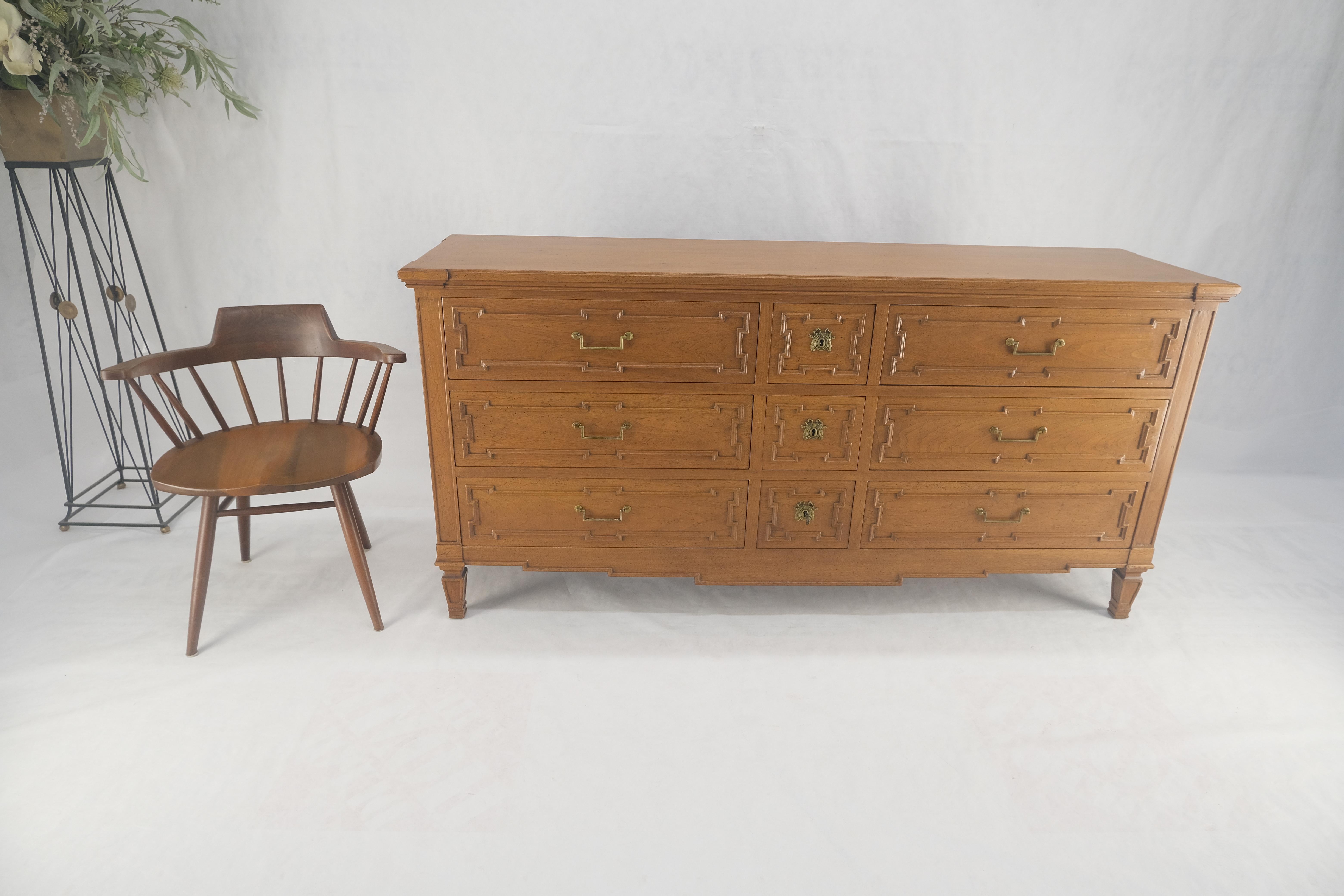 Very Fine 9 Drawers Brass Pulls Carved Walnut 72