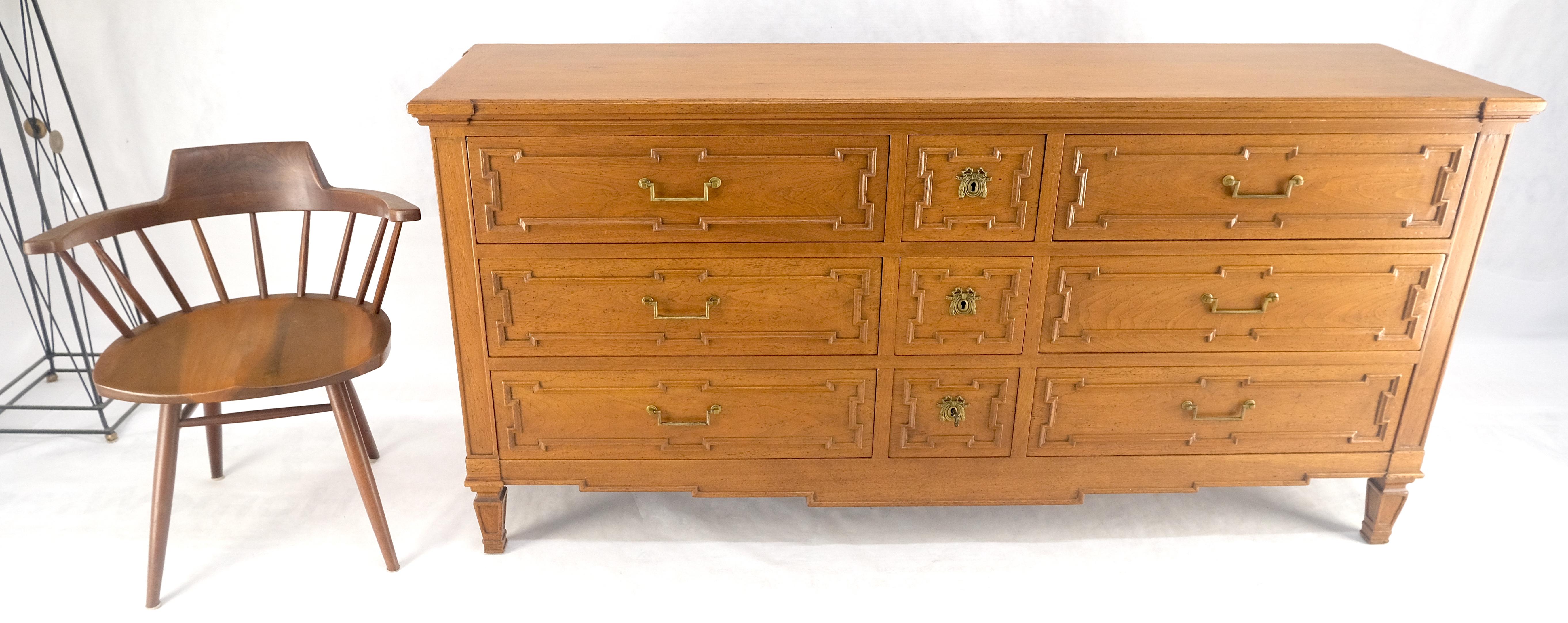 Very Fine 9 Drawers Brass Pulls Carved Walnut 72