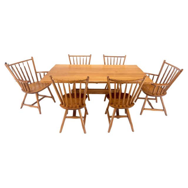Set of American Colonial Style Dining Set w/ Stenciled Windsor Chairs ...