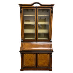 Antique Very Fine Amboyna Italian Secretaire Bookcase