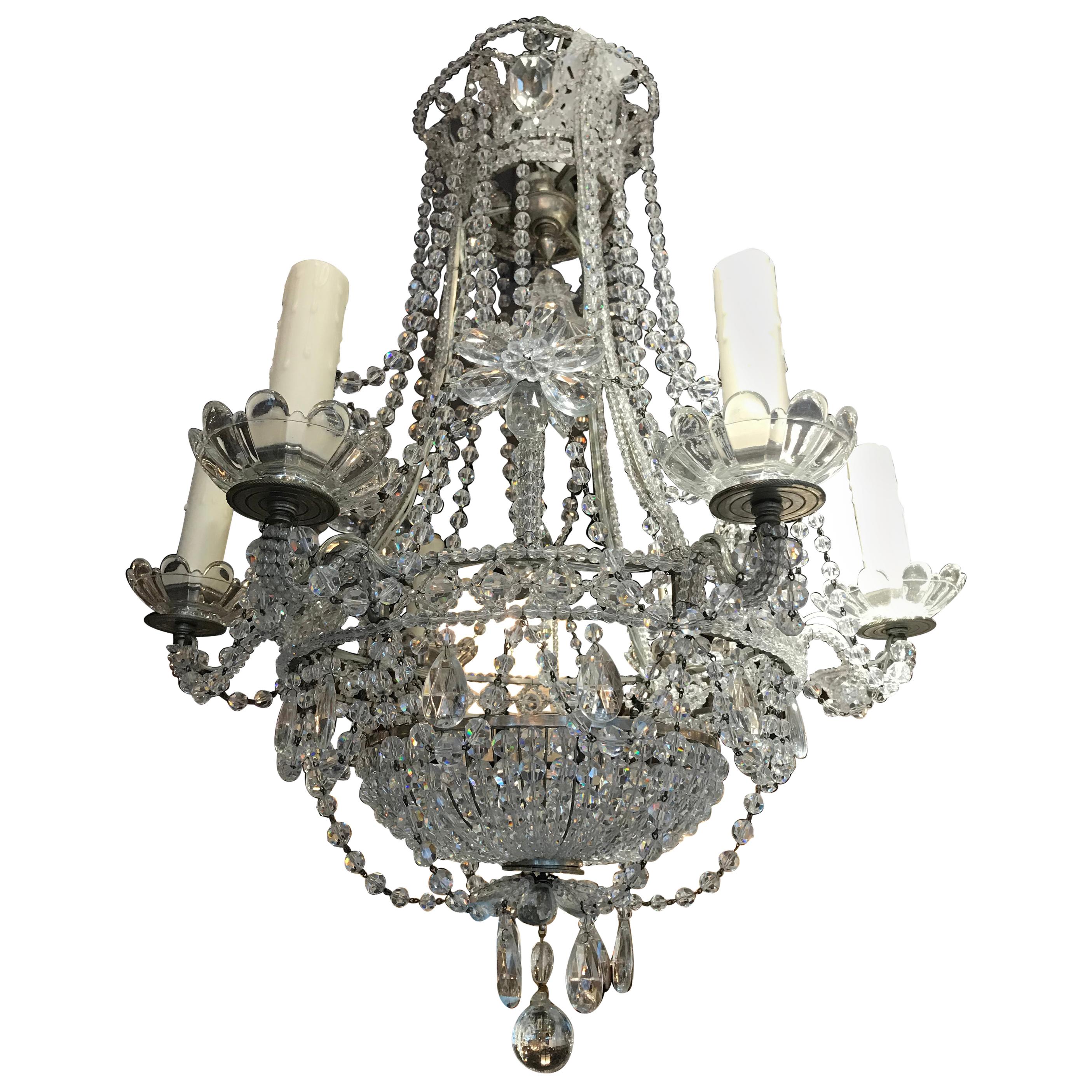 Very Fine and Decorative Silver over Bronze and Crystal Chandelier For Sale