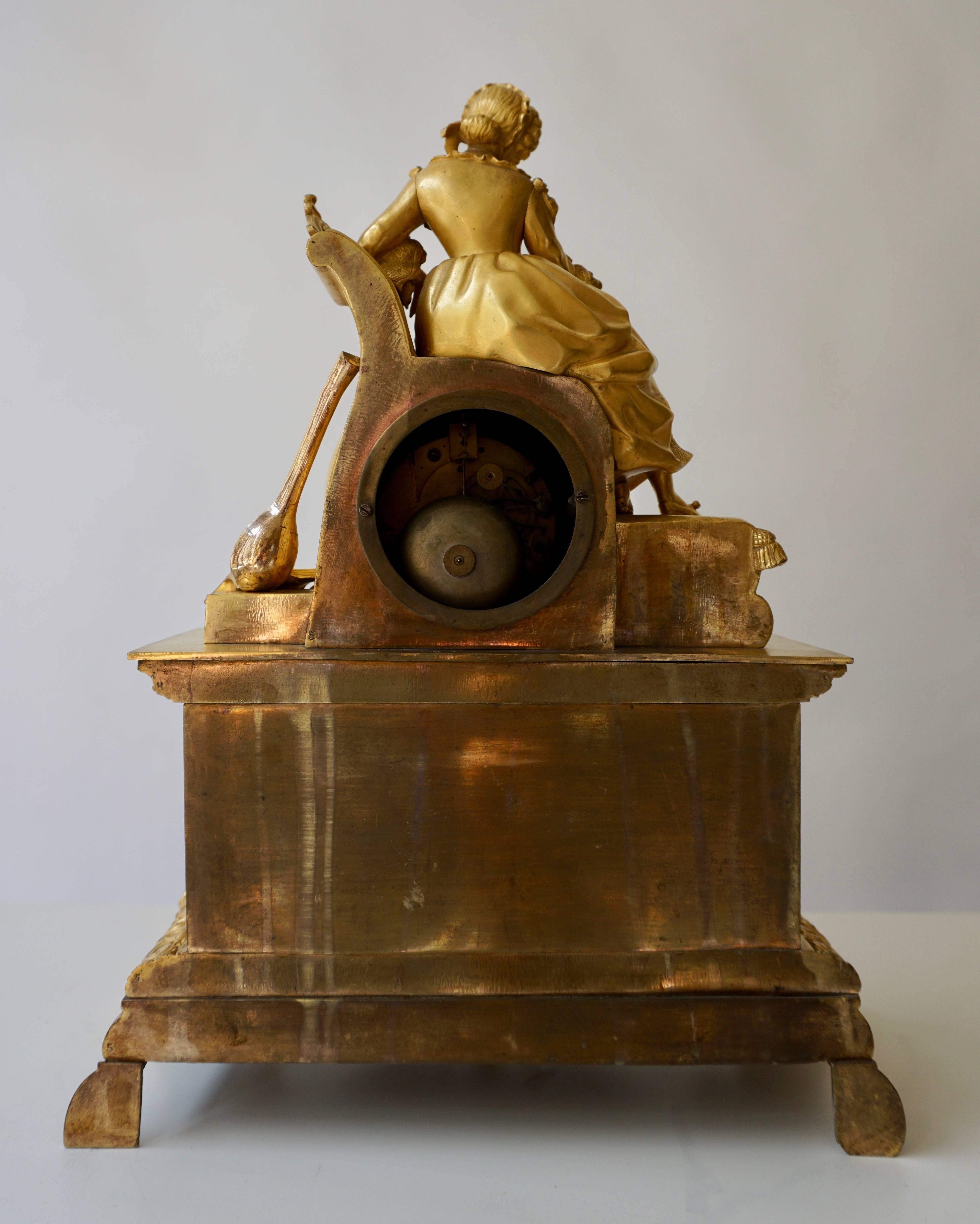 Very Fine and Elegant Fire, Gilt Bronze Mantle Clock in the Romantic Taste 12