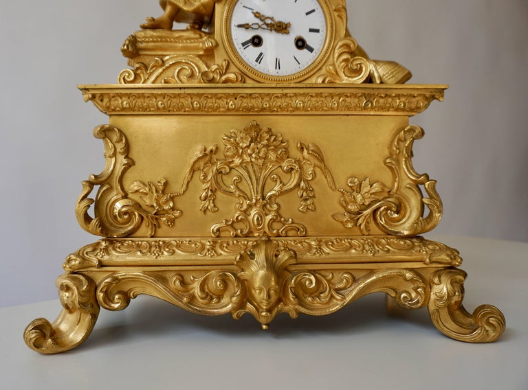 Napoleon III Very Fine and Elegant Fire, Gilt Bronze Mantle Clock in the Romantic Taste For Sale