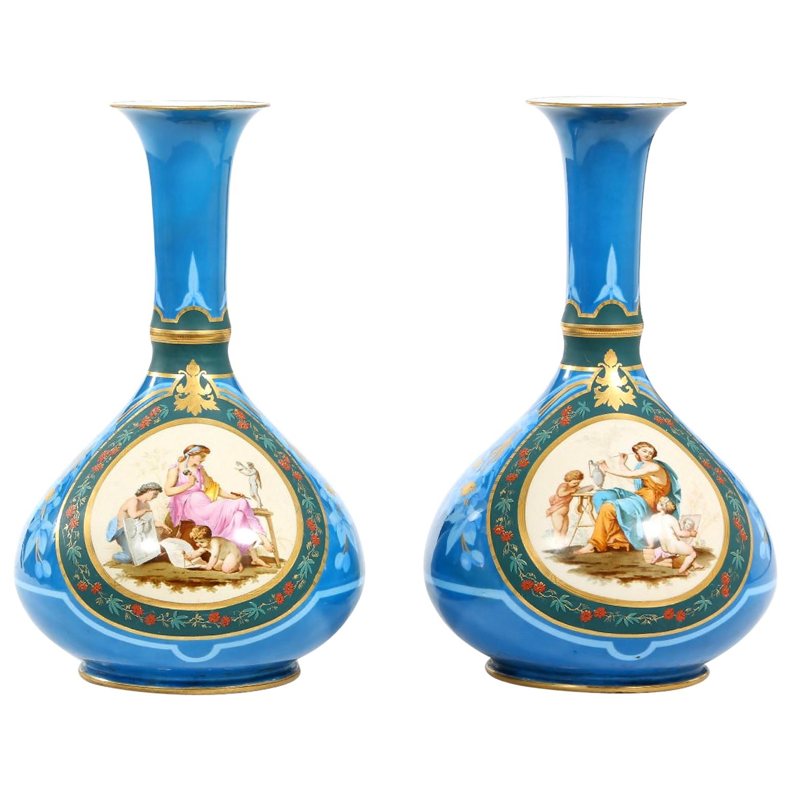 Very Fine Large Pair Old Paris Porcelain Vases