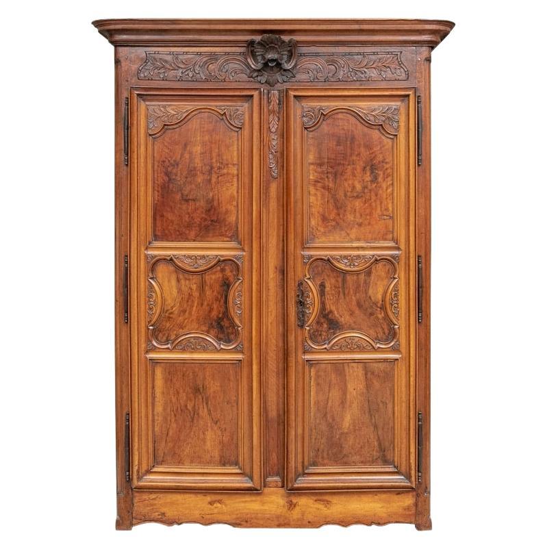 Very Fine and Massive Burled and Carved French Antique Armoire For Sale