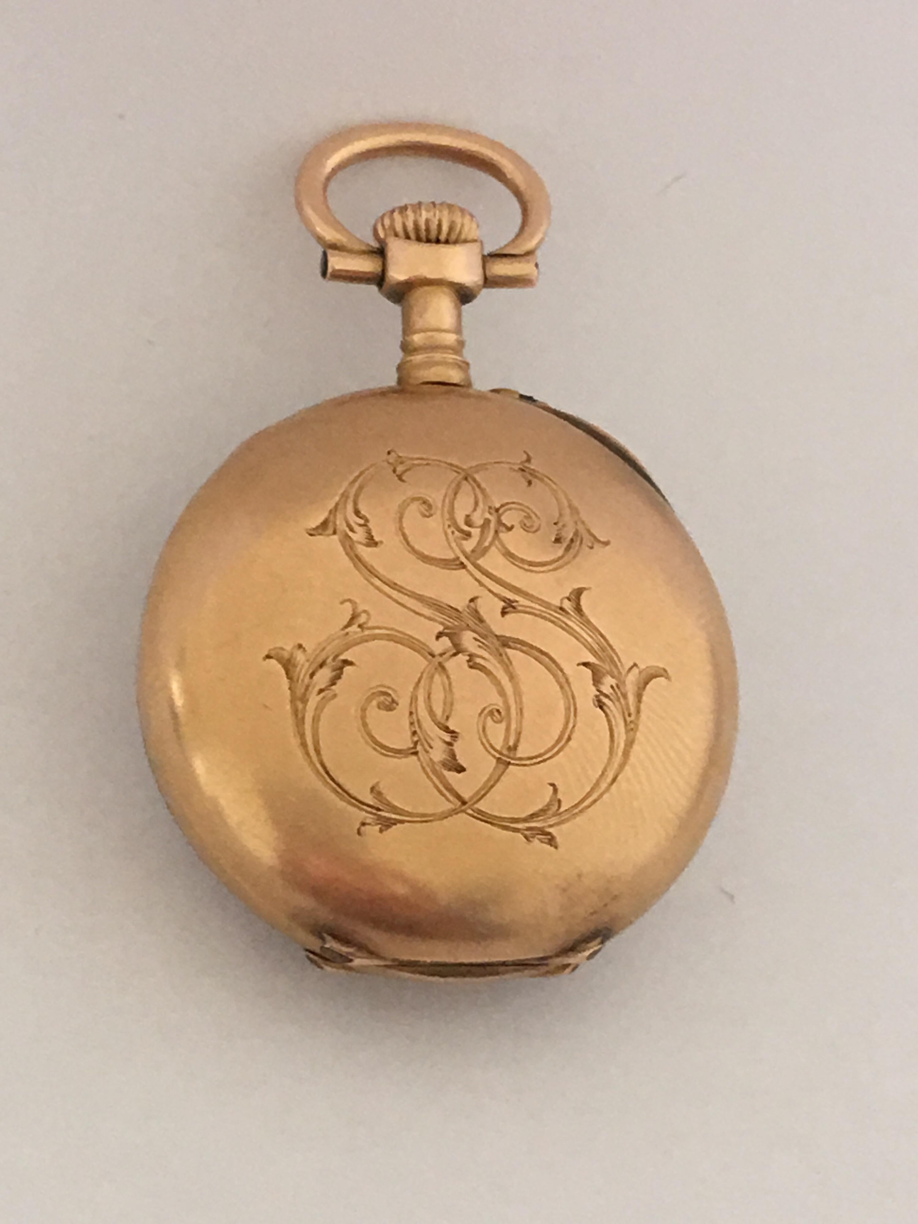 This beautiful small 21mm diameter gold fob watch is in good working condition and it has been serviced and runs well. this watch weighed 17.4 grams 

Please study the images carefully as form part of the description.