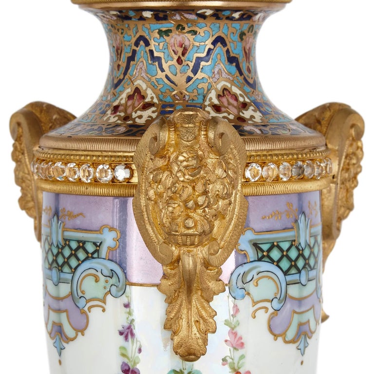 19th Century Very Fine and Rare Onyx, Porcelain, Cloisonné Enamel and Ormolu Mantel Clock For Sale