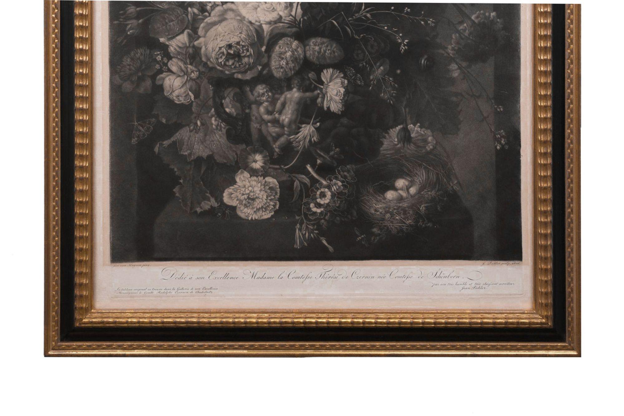 Sehr schönes und seltenes Kupferstichpaar von Pichler nach van Huysum um 1806 (Glas) im Angebot
