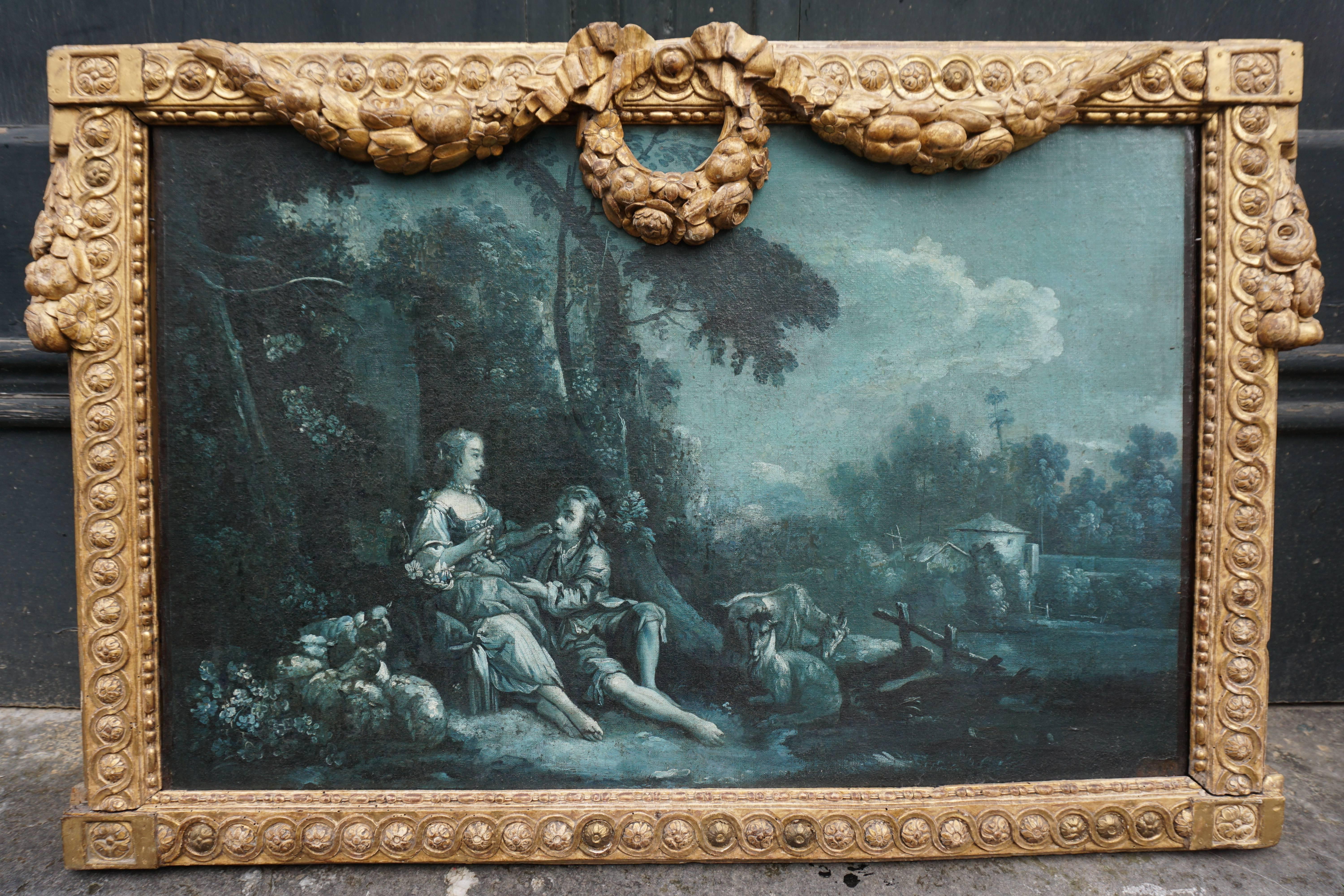 Very Fine and Rare Pair of Night Blue Grisaille Paintings, France, circa 1775 3