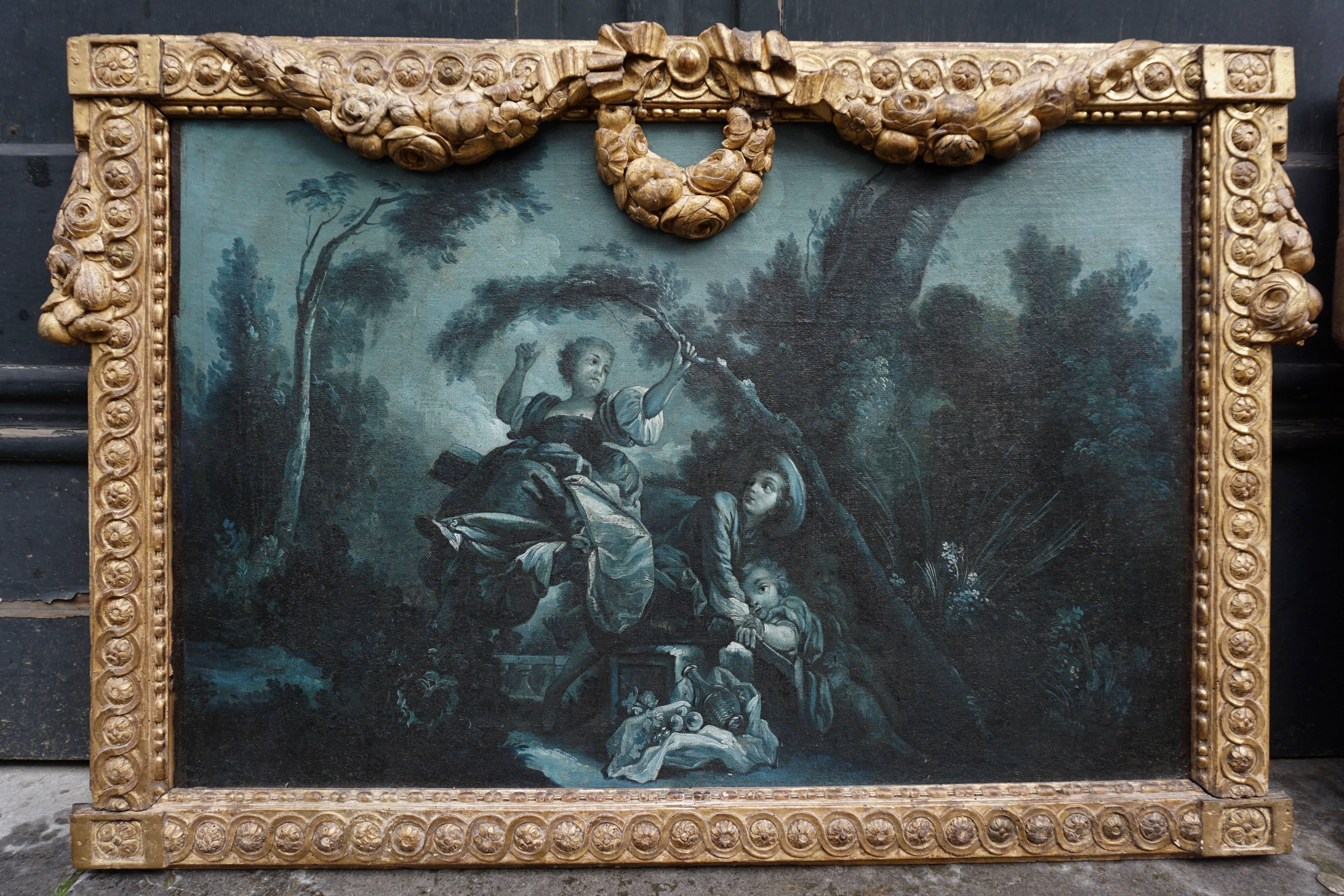 Very Fine and Rare Pair of Night Blue Grisaille Paintings, France, circa 1775 5
