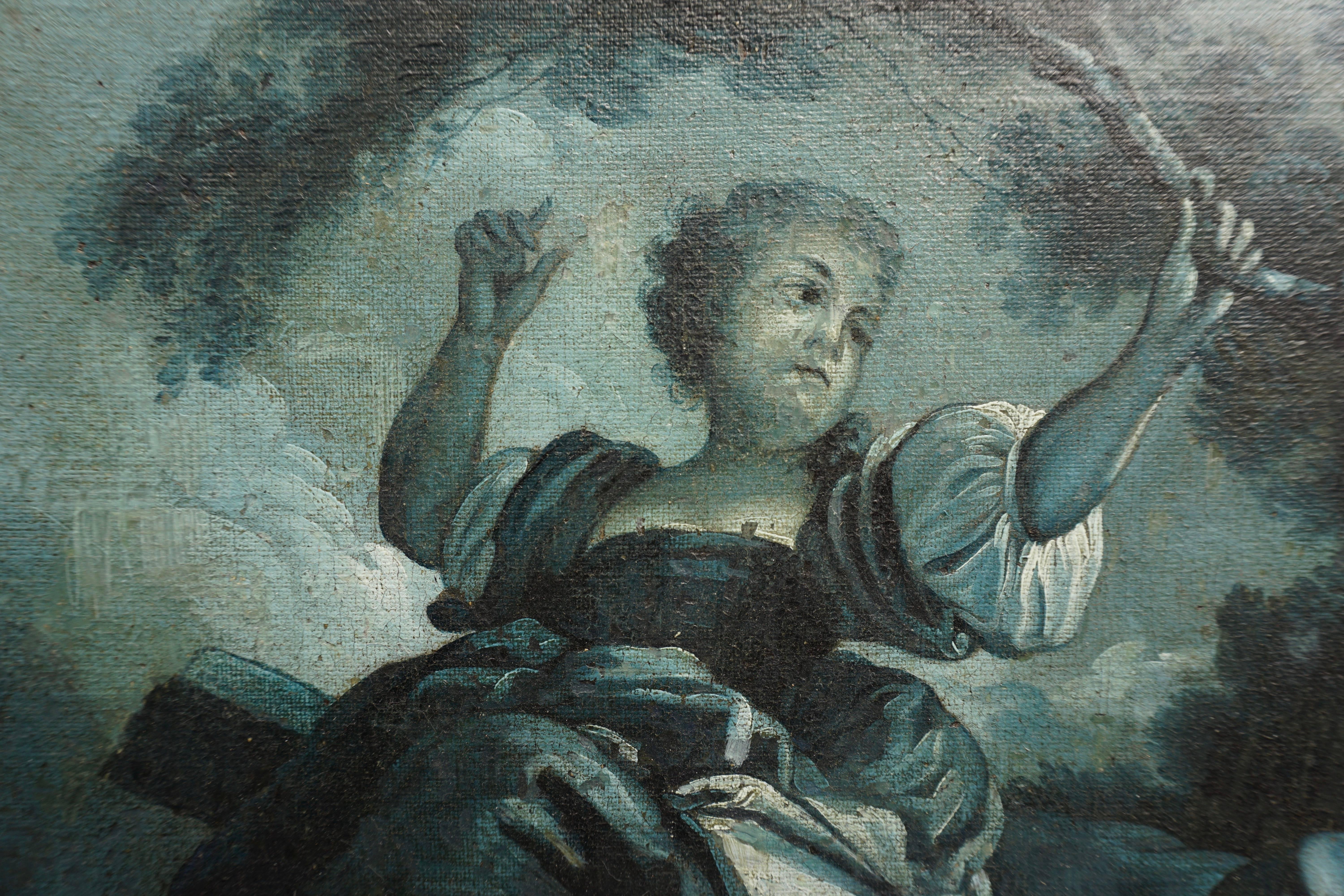 Very Fine and Rare Pair of Night Blue Grisaille Paintings, France, circa 1775 6