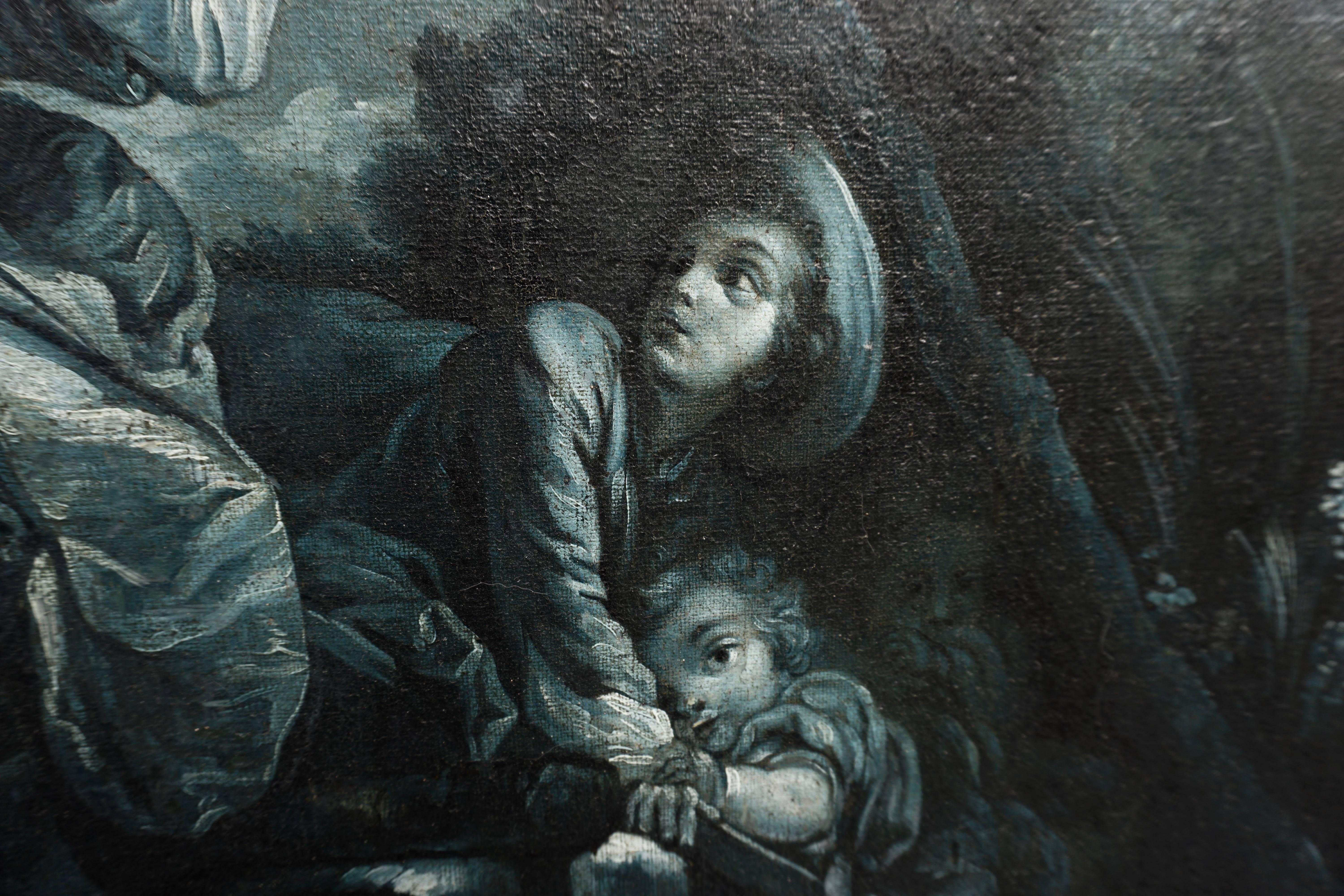 Very Fine and Rare Pair of Night Blue Grisaille Paintings, France, circa 1775 7