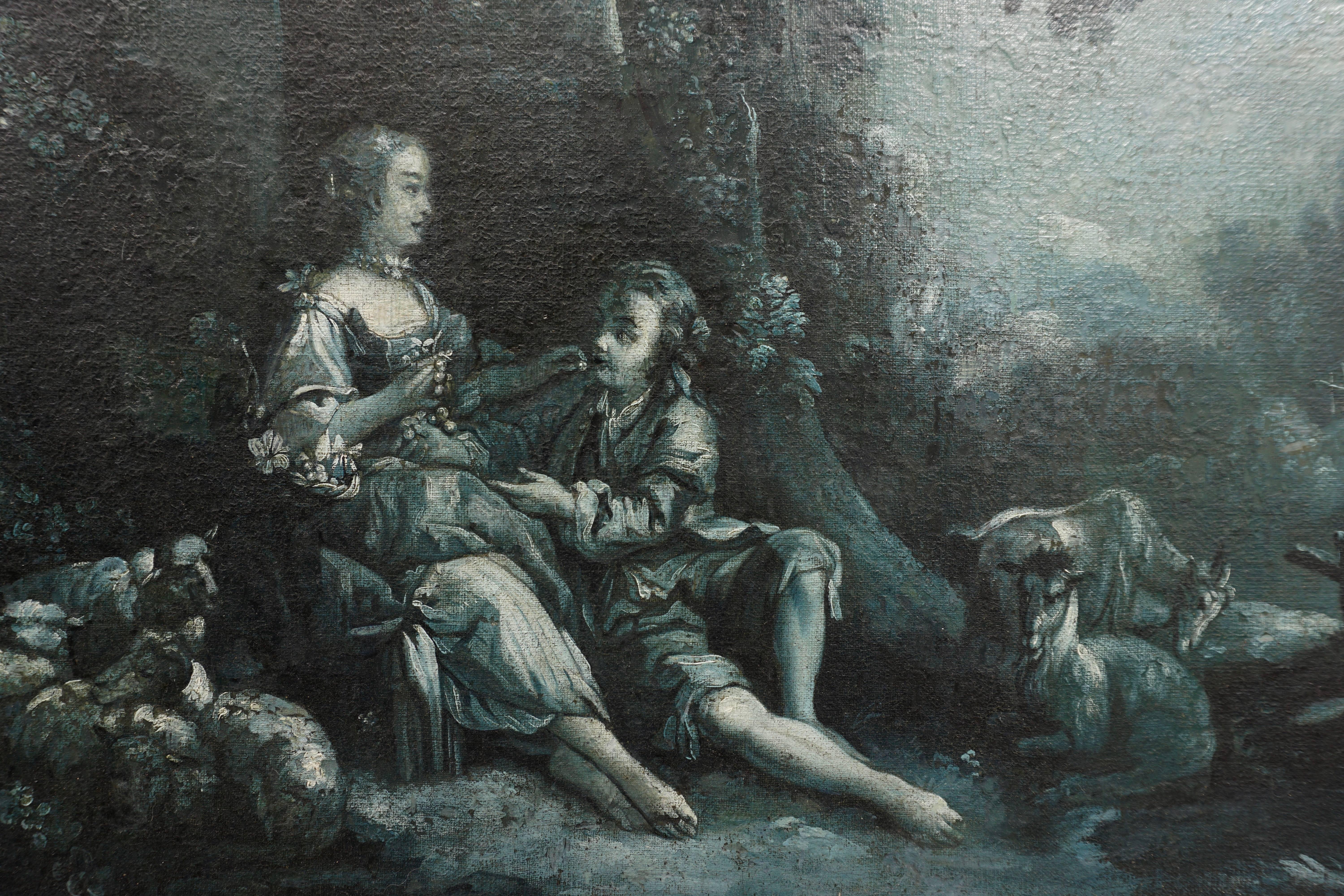 Canvas Very Fine and Rare Pair of Night Blue Grisaille Paintings, France, circa 1775