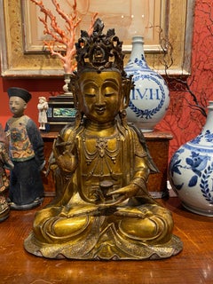 Very Fine and Serene Chinese Gilt-Bronze Figure of Guanyin, 16th Century
