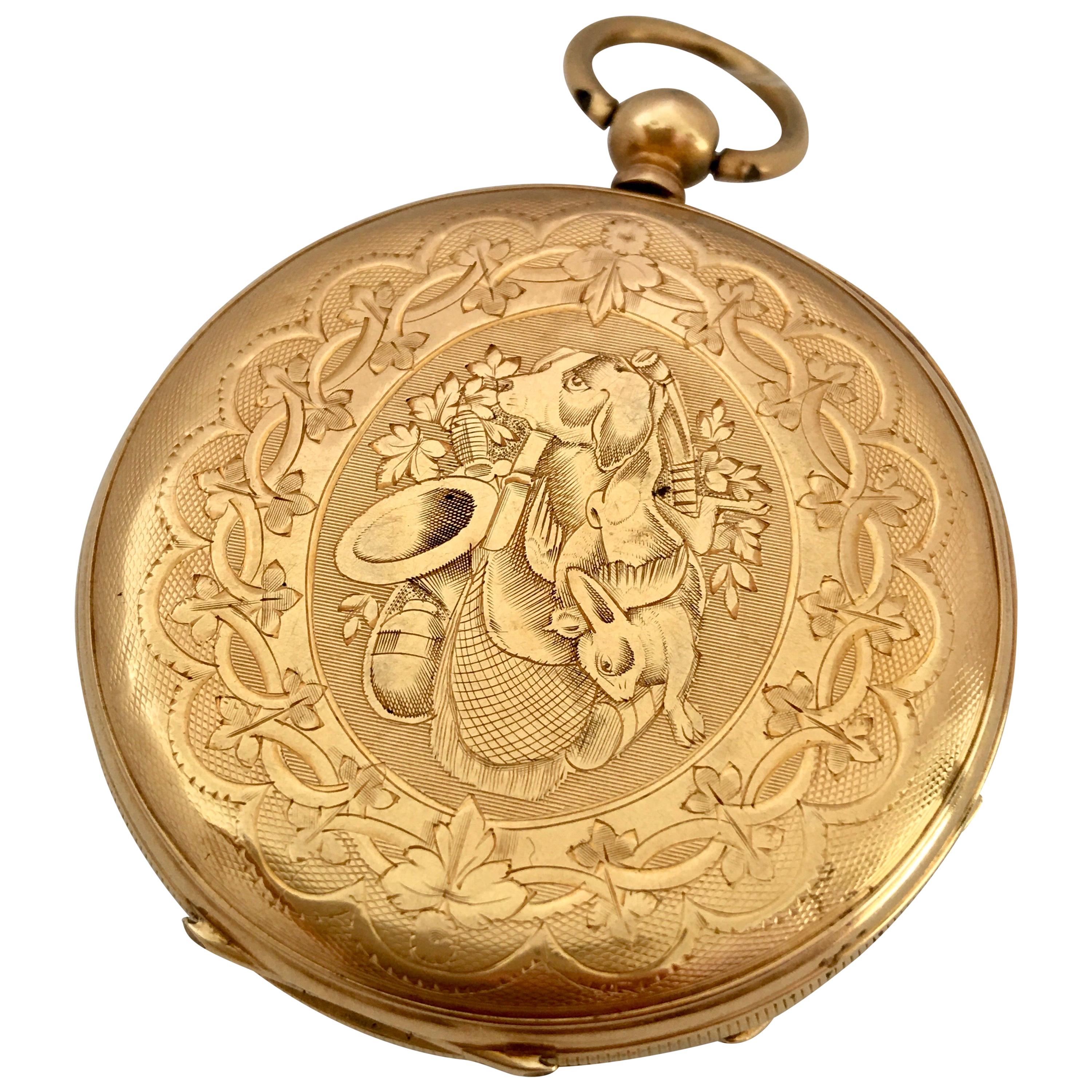 Very Fine Antique 18 Karat Gold Engraved Case Key-Winding Pocket Watch