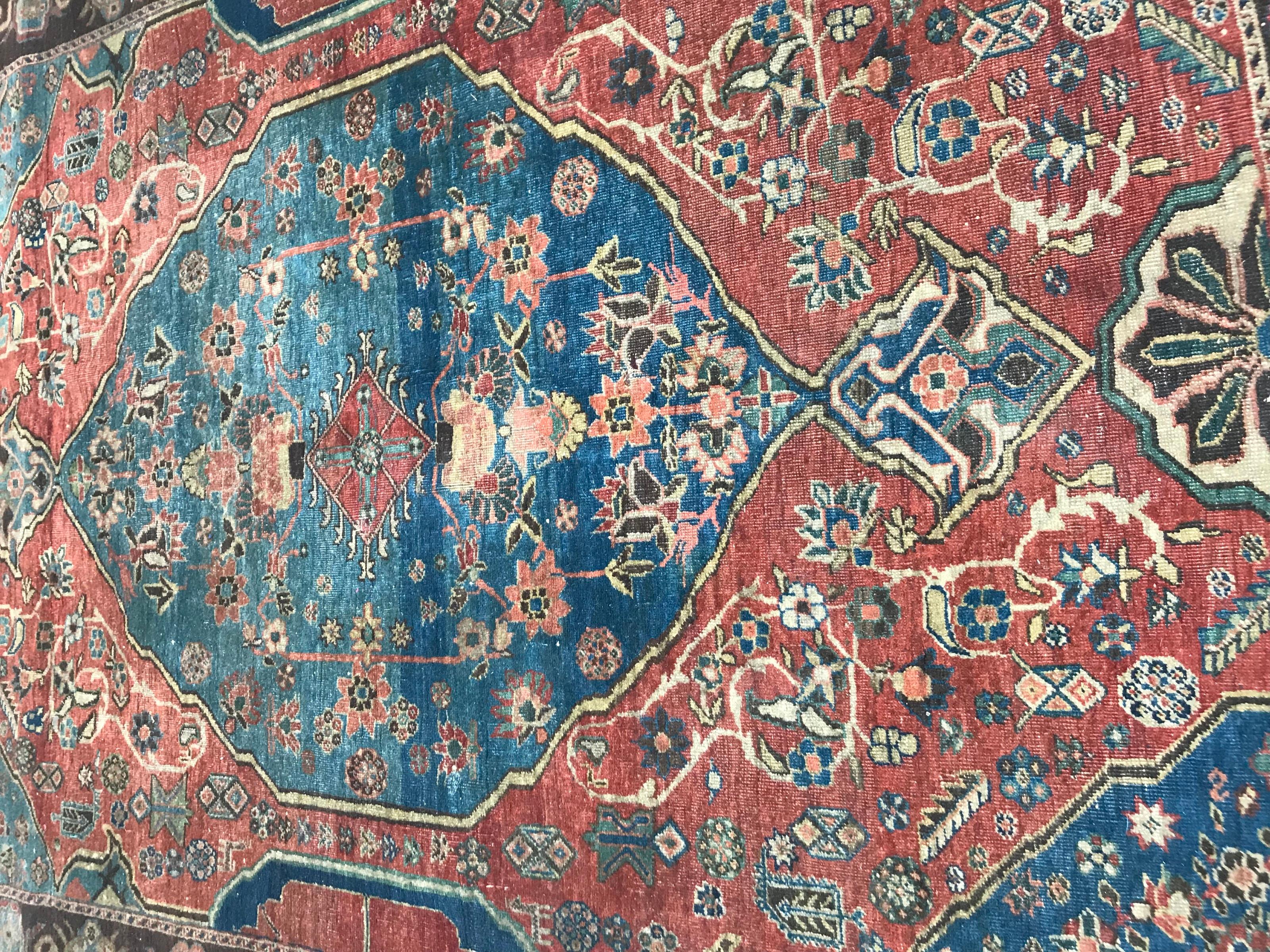 Beautiful and fine late 19th century rug with beautiful design of antique Bakhshaish rugs and natural colors, wool velvet on cotton foundation.