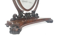 Very Fine Antique Carved Flame Mahogany Oval Swivel Shaving Mirror Acorn Finials