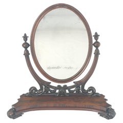 Sehr schöne antike geschnitzt Flamme Mahagoni Oval Swivel Rasierspiegel Acorn Finials
