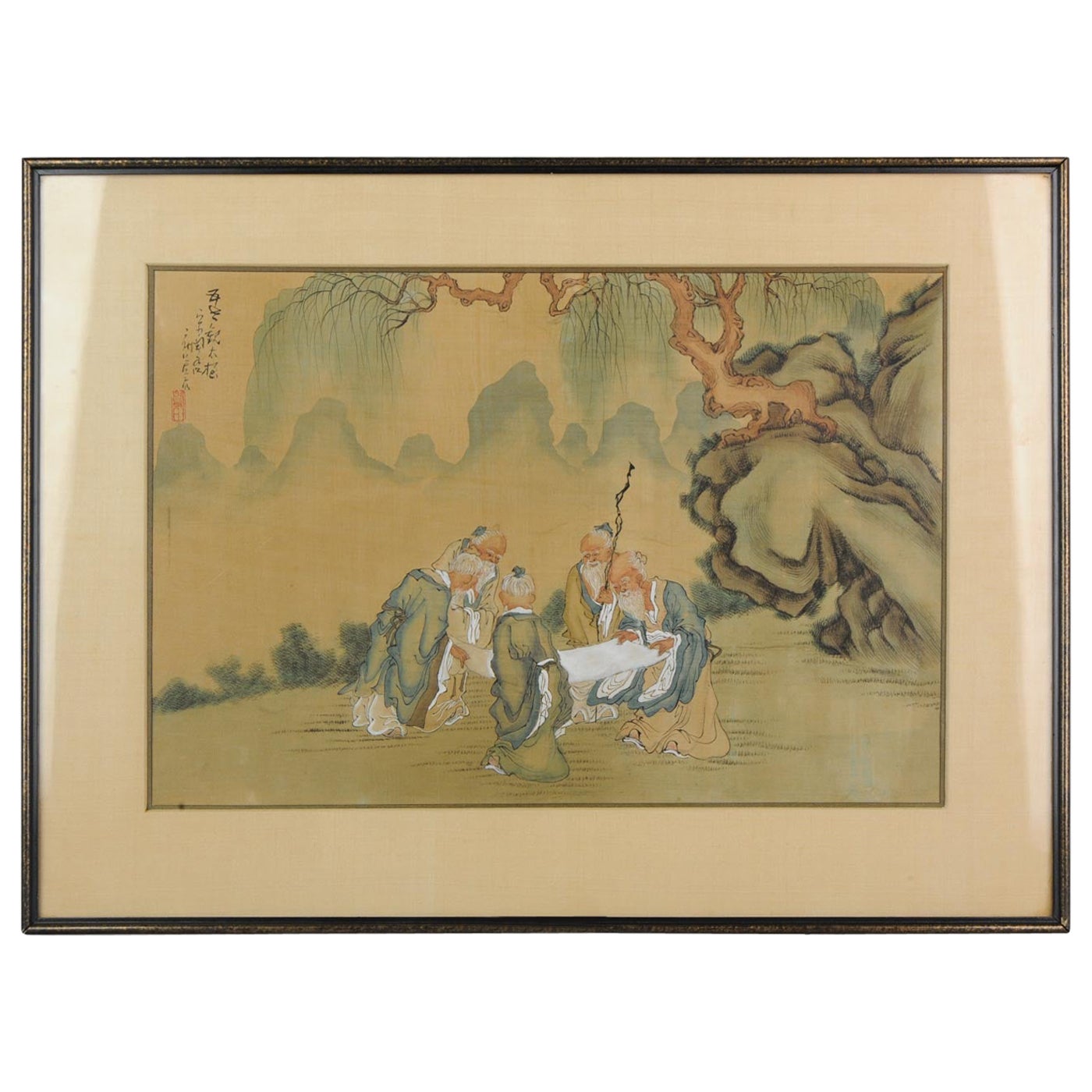 Feines antikes chinesisches Gemälde von Damen und Kalligrafie, spätes 19. bis frühes 20. Jahrhundert