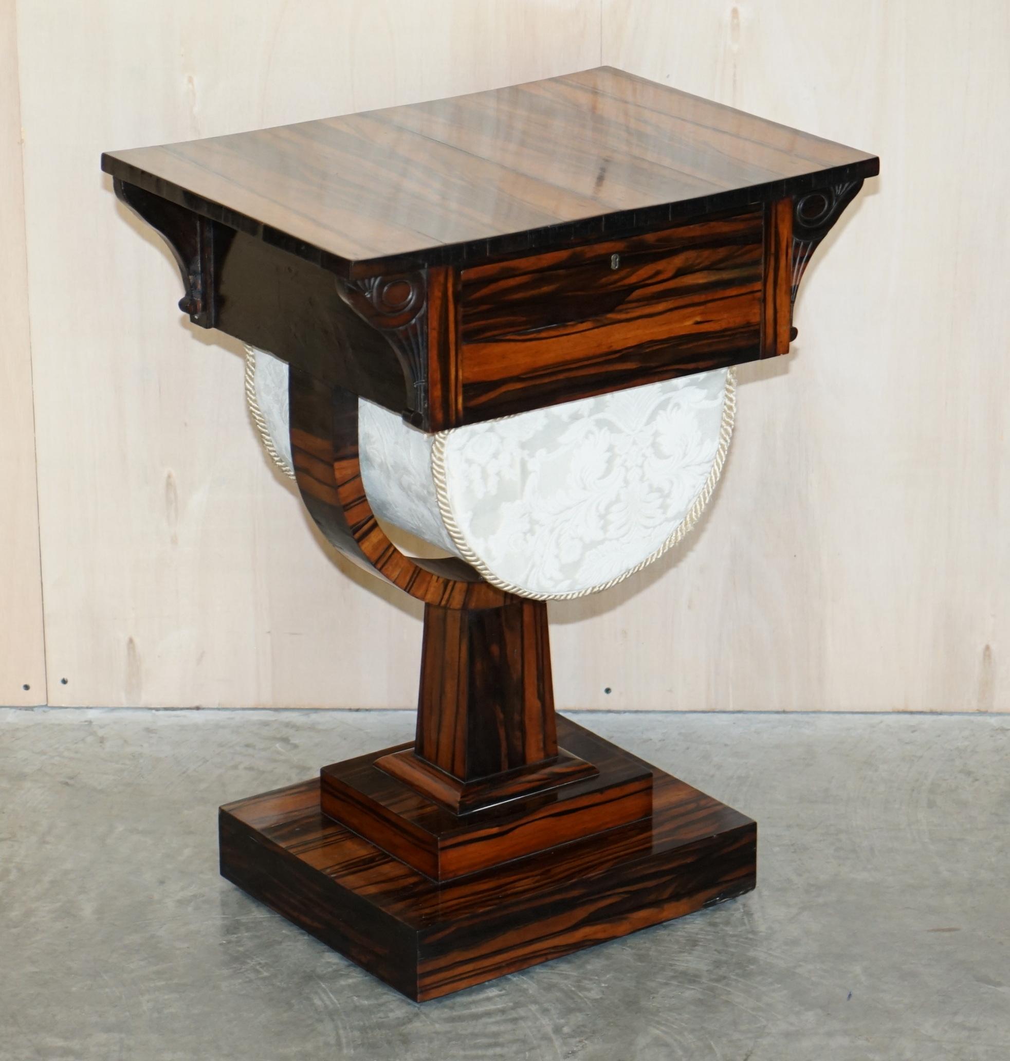 We are delighted to offer for sale this very fine, Regency circa 1810-1820 Coromandel work box / sewing table

This is pretty much the finest work table I have ever seen, it has been made in very rare and extremely expensive Coromandel wood which