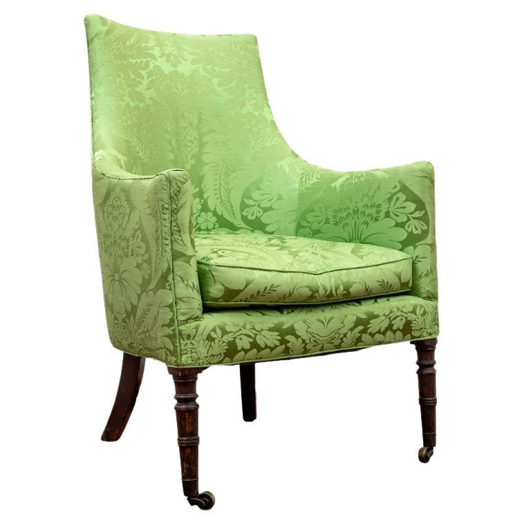 Very Fine Antique Custom Silk Damask Armchair For Sale