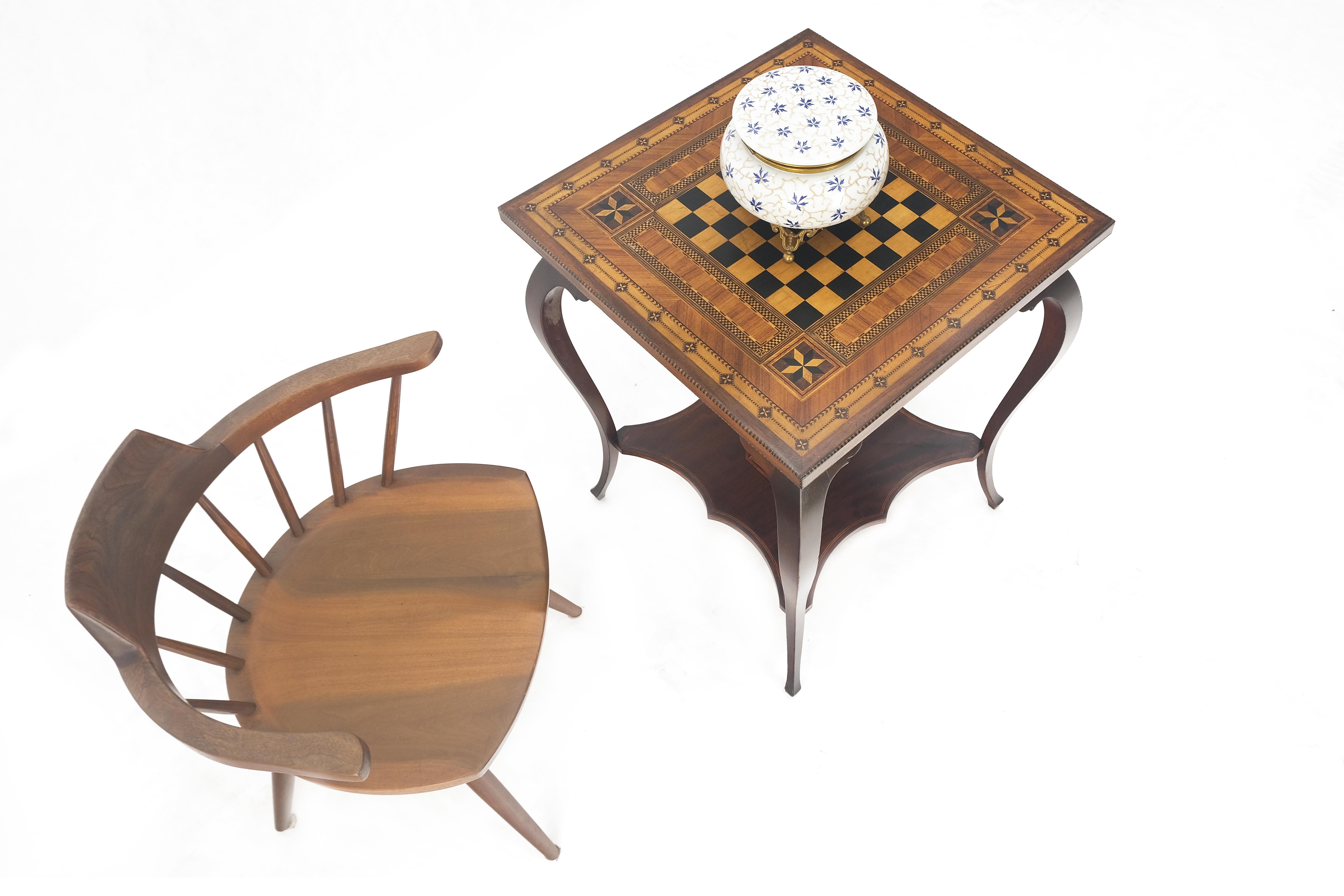 Very Fine Antique Dated 1910 Inlay Checkerboard Two Tier Game Table Very Clean  For Sale 2
