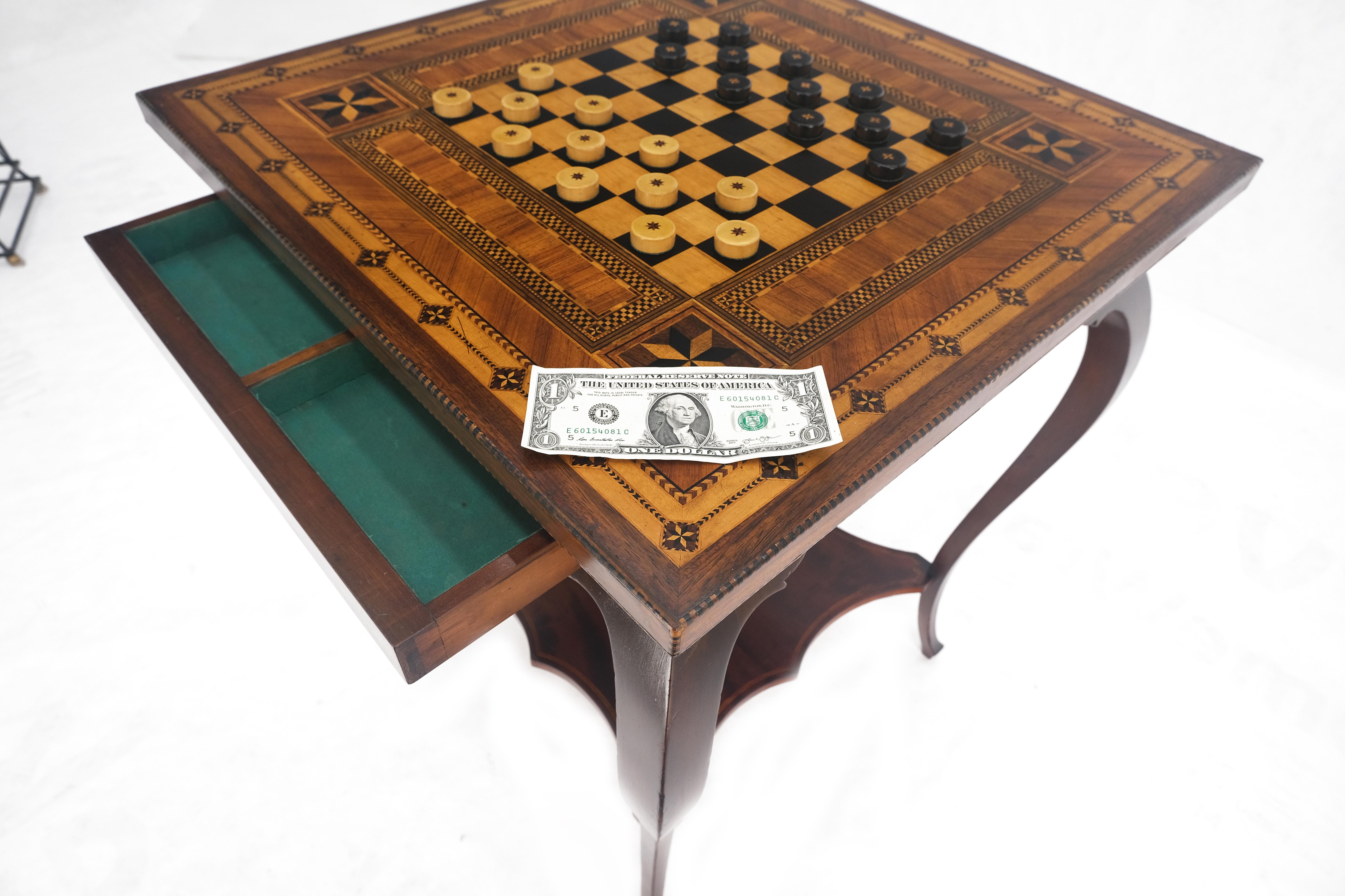 Very Fine Antique Dated 1910 Inlay Checkerboard Two Tier Game Table Very Clean  For Sale 9