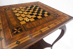 Very Fine Antique Dated 1910 Inlay Checkerboard Two Tier Game Table Very Clean