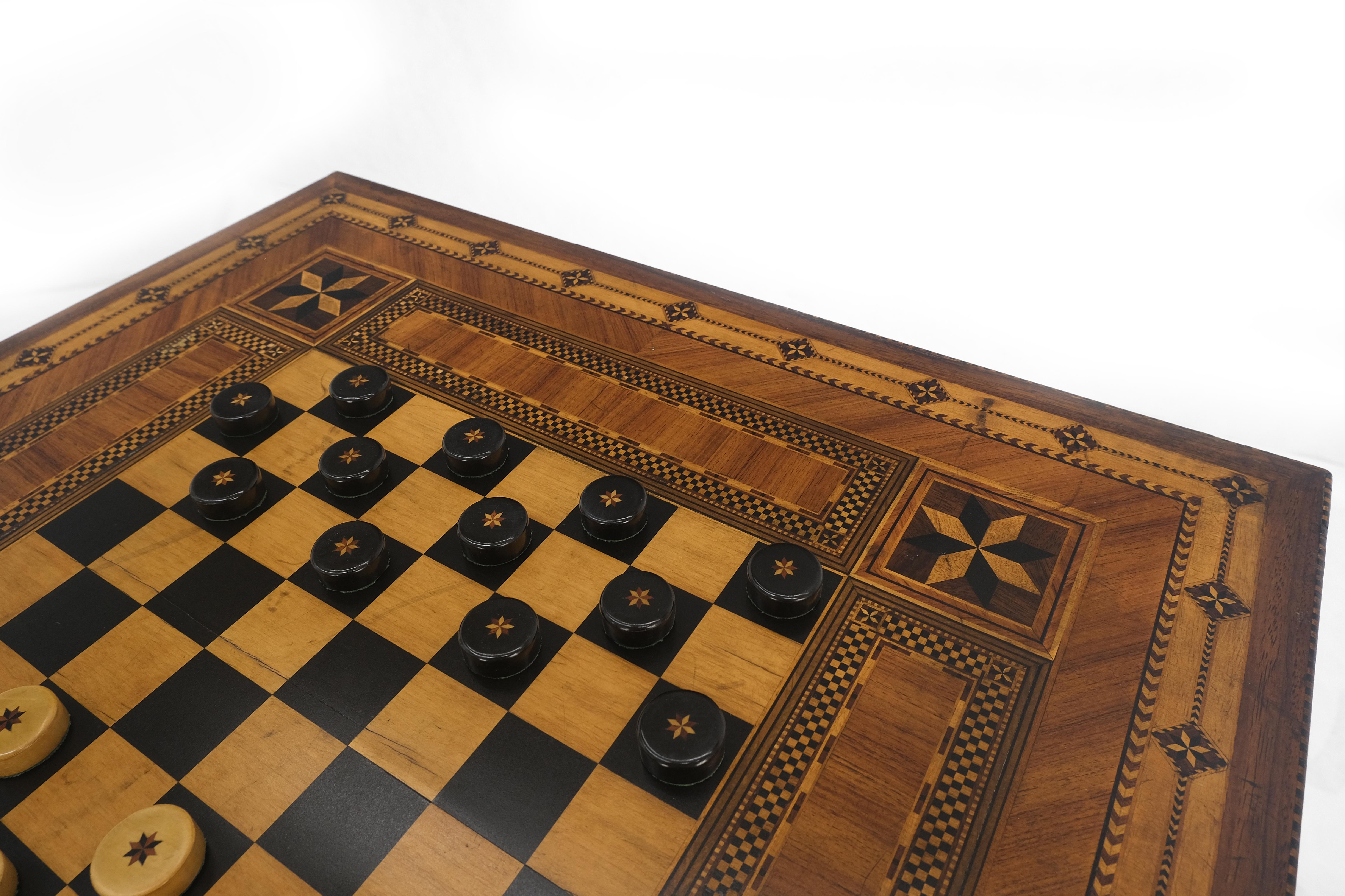 Very Fine Antique Dated 1910 Inlay Checkerboard Two Tier Game Table Very Clean  In Good Condition For Sale In Rockaway, NJ