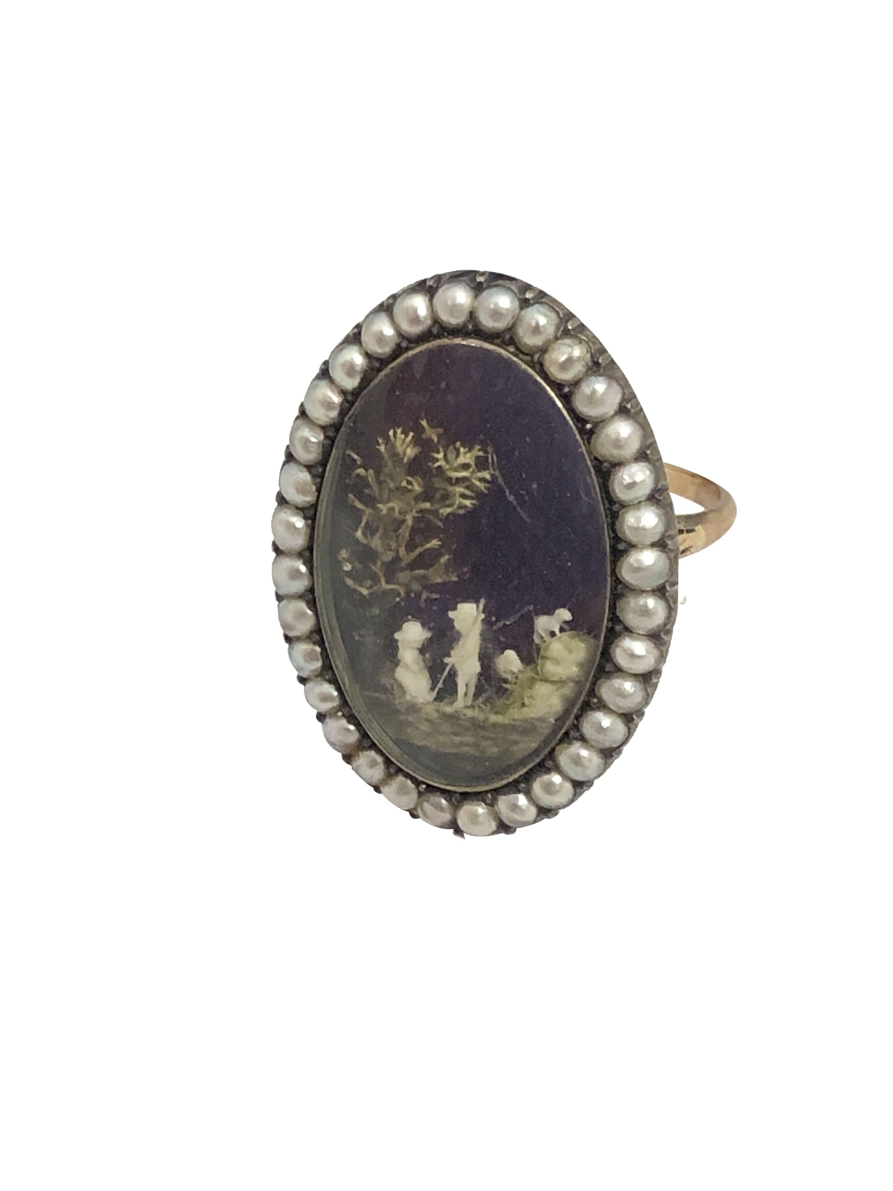 Very Fine Antique Georgian Miniature depiction Gold and Gem set Ring In condizioni ottime in vendita a Chicago, IL
