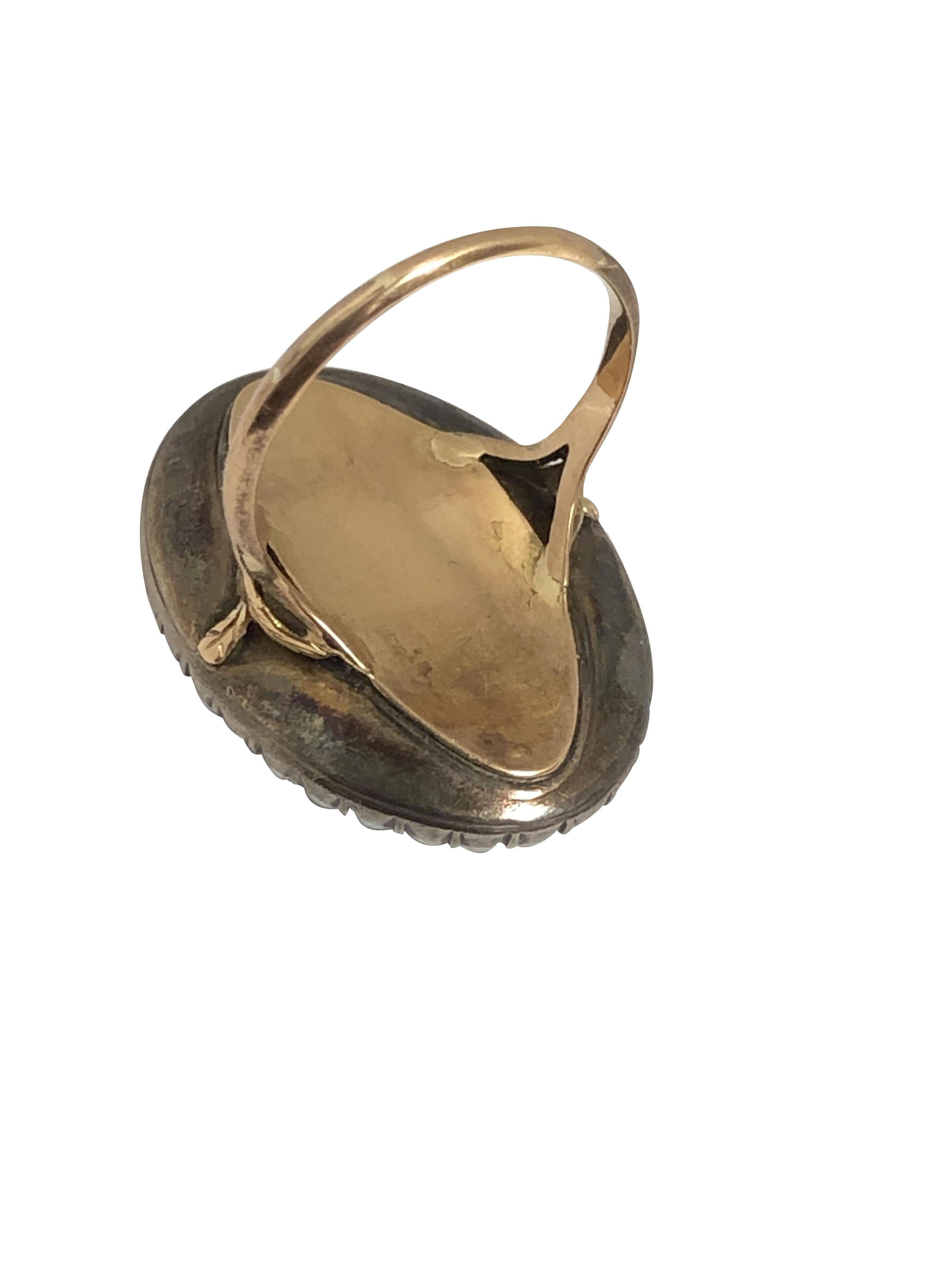 da uomo o donna Very Fine Antique Georgian Miniature depiction Gold and Gem set Ring in vendita