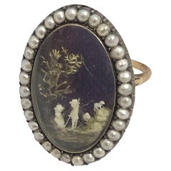 Very Fine Antique Georgian Miniature depiction Gold and Gem set Ring