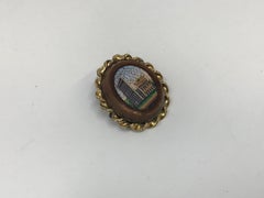 Very Fine Antique Gold Plated Micro mosaic on Goldstone Brooch