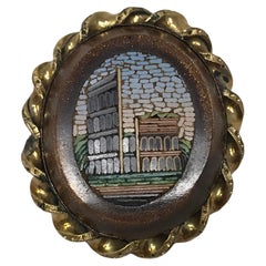 Very Fine Antique Gold Plated Micro mosaic on Goldstone Brooch
