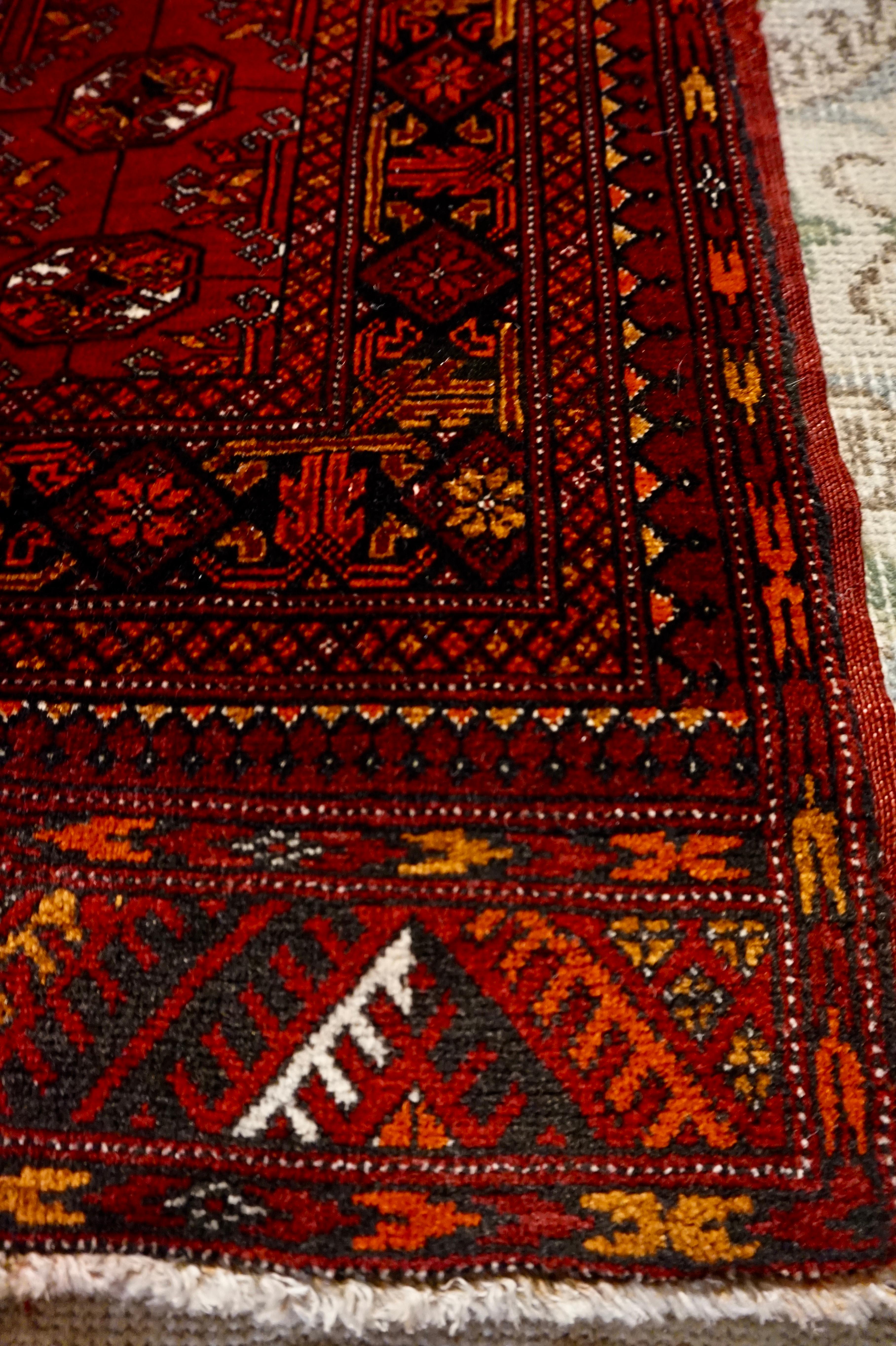 Very Fine Antique Hand Knotted Turkmen Crimson & Copper Bokhara Runner For Sale 2