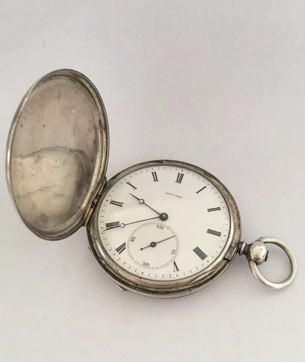Very Fine Antique Slim Silver Pocket Watch Signed Grohe’ A Geneve.

This fine and beautiful antique pocket watch is in good working condition and it is running well.