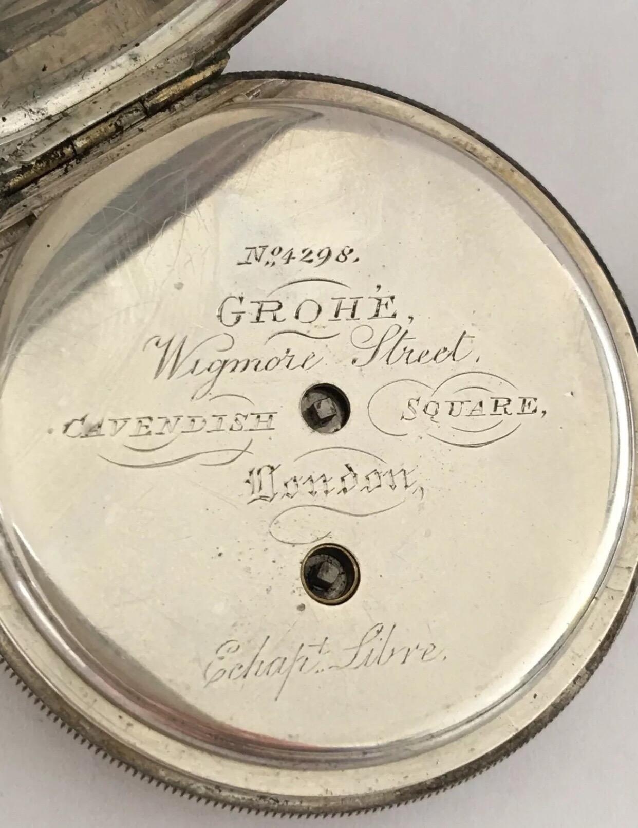 Very Fine Antique Key-Wind Slim Silver Pocket Watch Signed Grohe’ A Geneve In Good Condition In Carlisle, GB