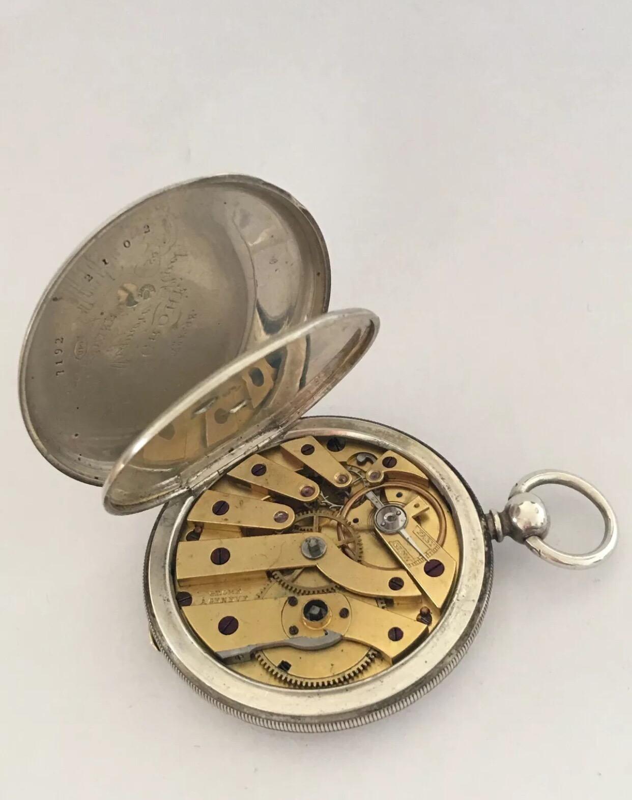 Women's or Men's Very Fine Antique Key-Wind Slim Silver Pocket Watch Signed Grohe’ A Geneve