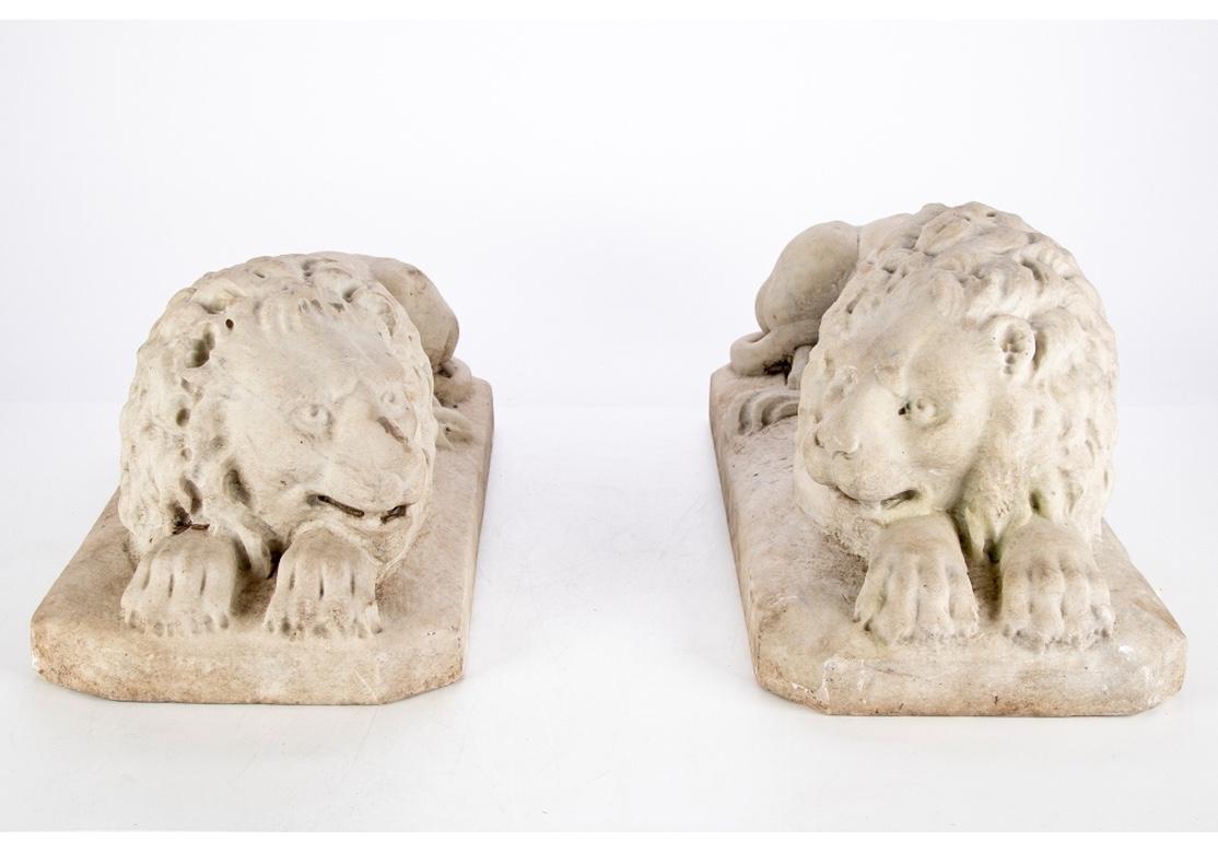 Classical Roman Very Fine Antique Pair of Carved Marble Lion Figures