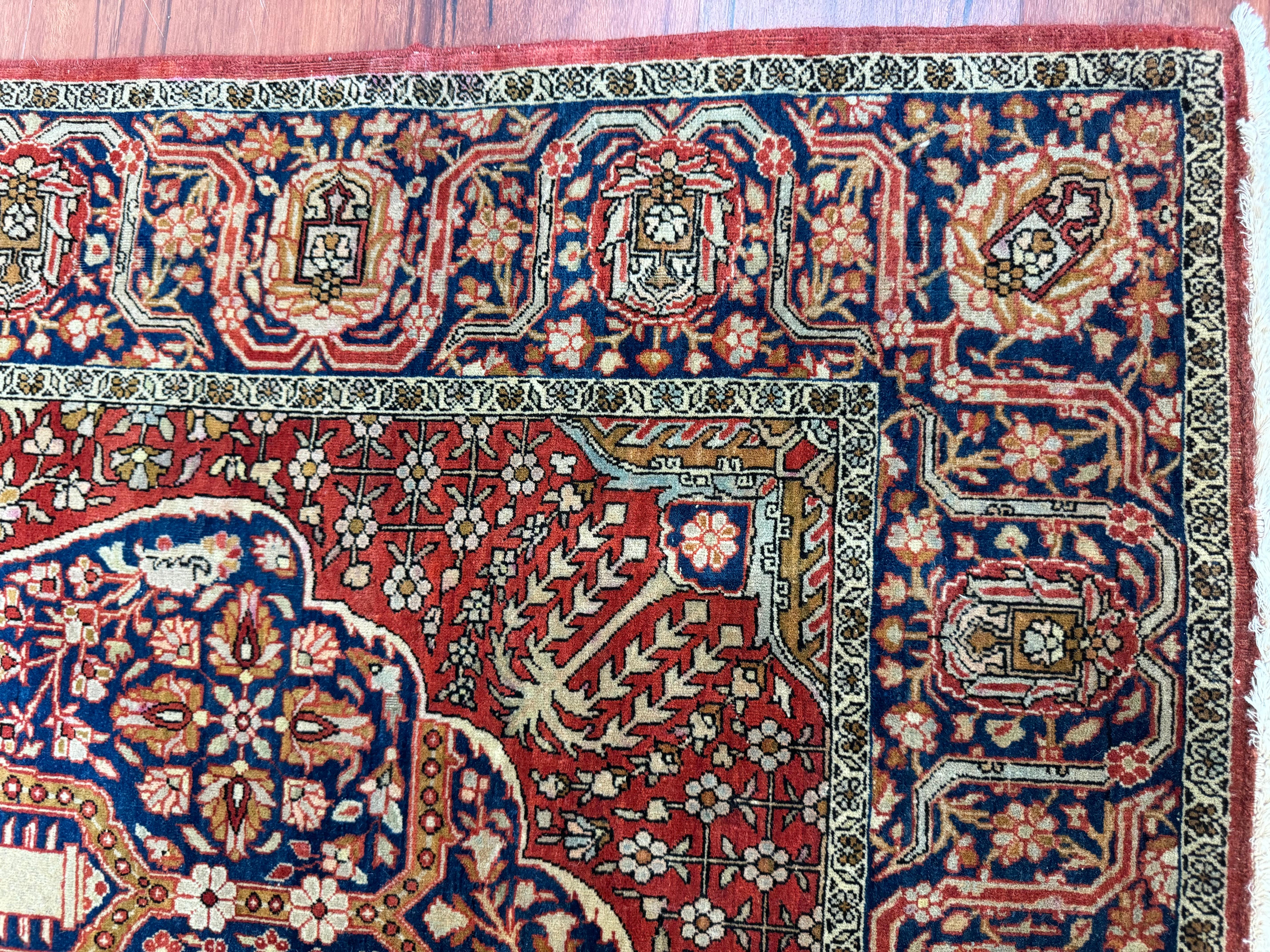 Hand-Woven Very Fine Antique Persian Kashan Rug (Rare Design) For Sale