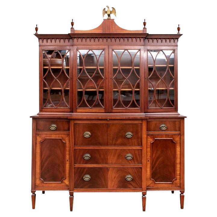 Very Fine Antique Secretary Bookcase with Brass Eagle Crest For Sale