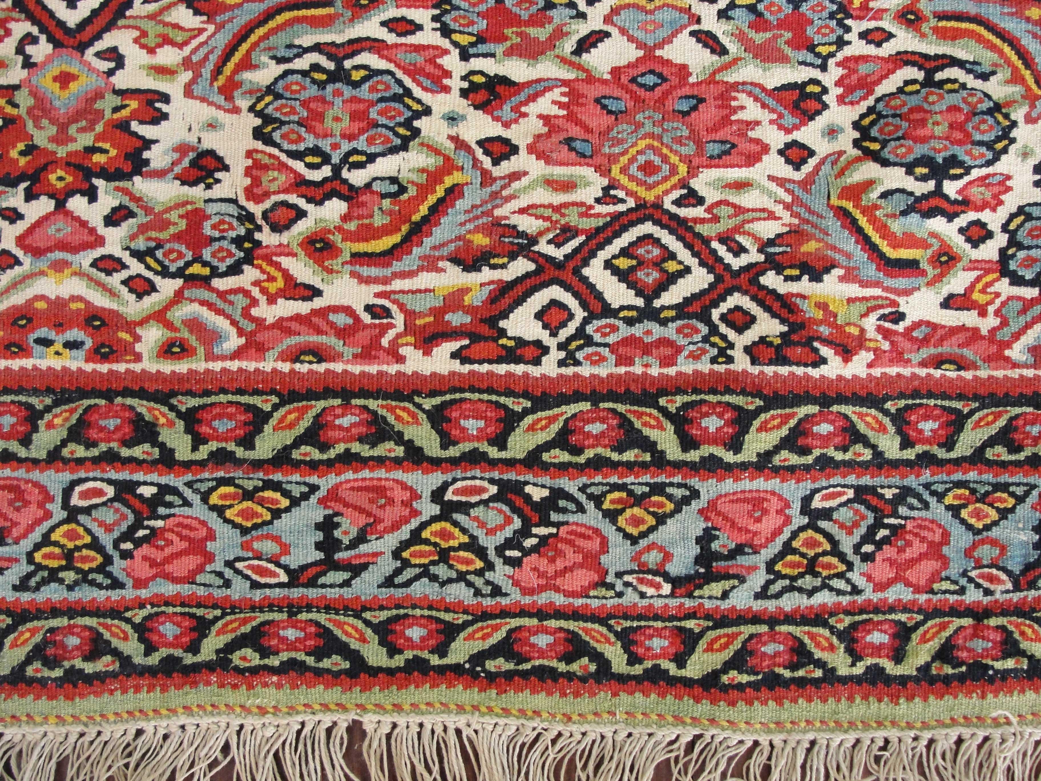 Persian Very Fine Antique Senneh Kilim Rug For Sale