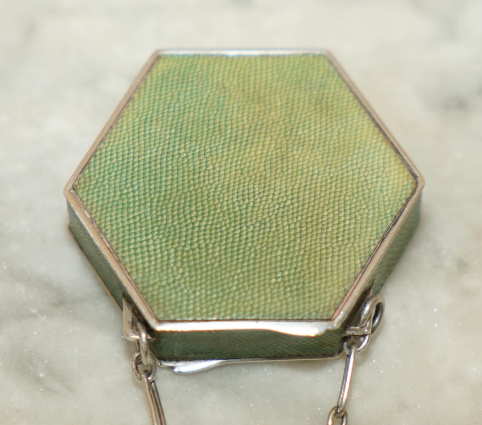 Sterling Silver VERY FINE ANTIQUE VICTORIAN SHAGREEN LADiES POWDER COMPACT & LIPSTICK CASE For Sale