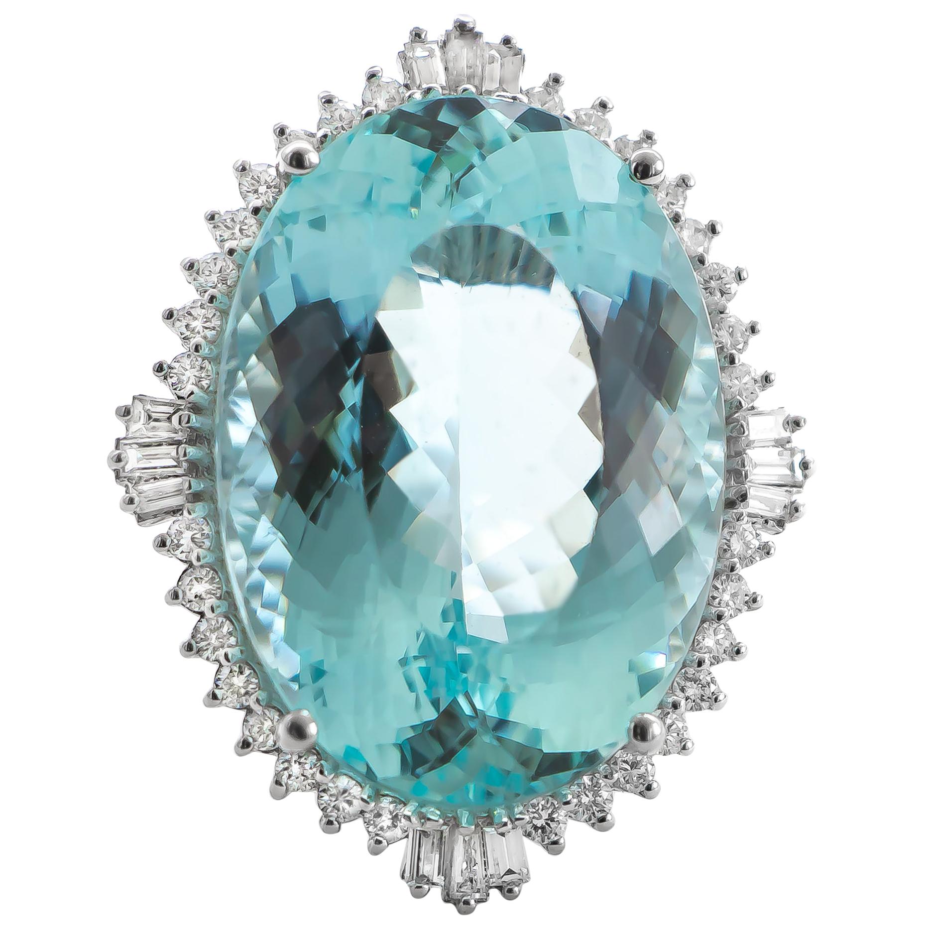 Very Fine Aquamarine 50+ Ring Set with 2.20 Carat of Diamonds