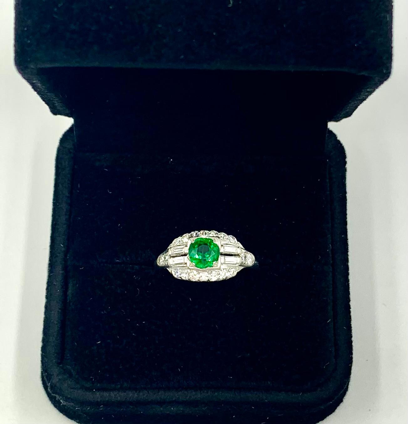 Very Fine Art Deco .80TCW Demantoid Garnet Diamond Platinum Engagement Ring For Sale 6