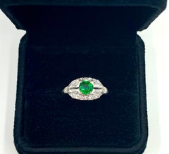 Very Fine Art Deco .80TCW Demantoid Garnet Diamond Platinum Engagement Ring