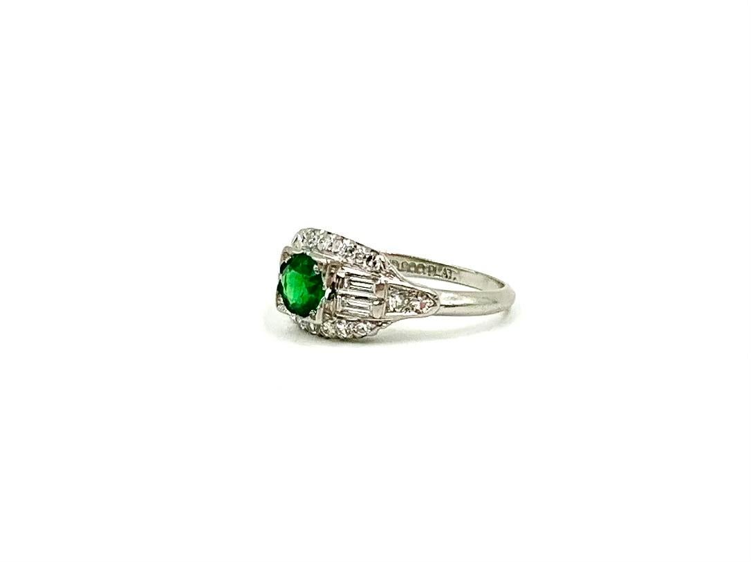 Very Fine Art Deco .80TCW Demantoid Garnet Diamond Platinum Engagement Ring In Good Condition For Sale In New York, NY