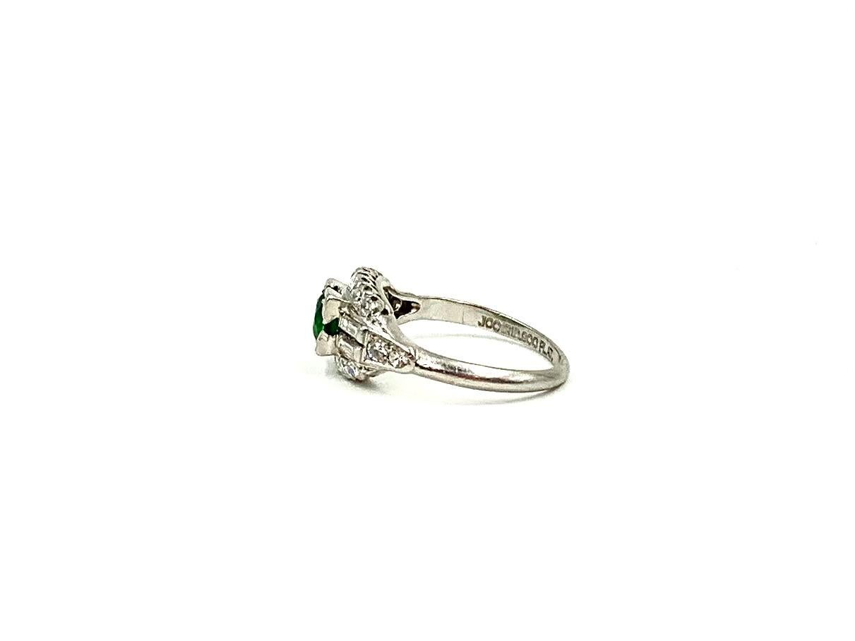 Women's or Men's Very Fine Art Deco .80TCW Demantoid Garnet Diamond Platinum Engagement Ring For Sale